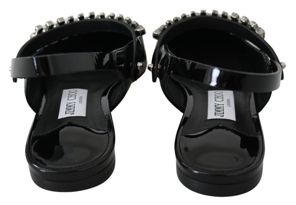 Jimmy Choo Elegant Black Patent Flats with Crystal Accent - Ginchy