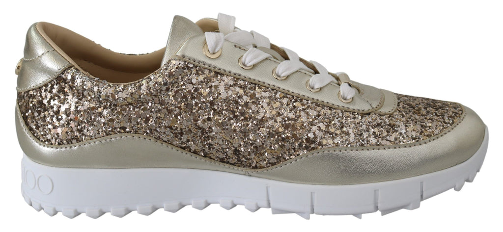 Jimmy Choo Antique Gold Glitter Leather Sneakers - Ginchy
