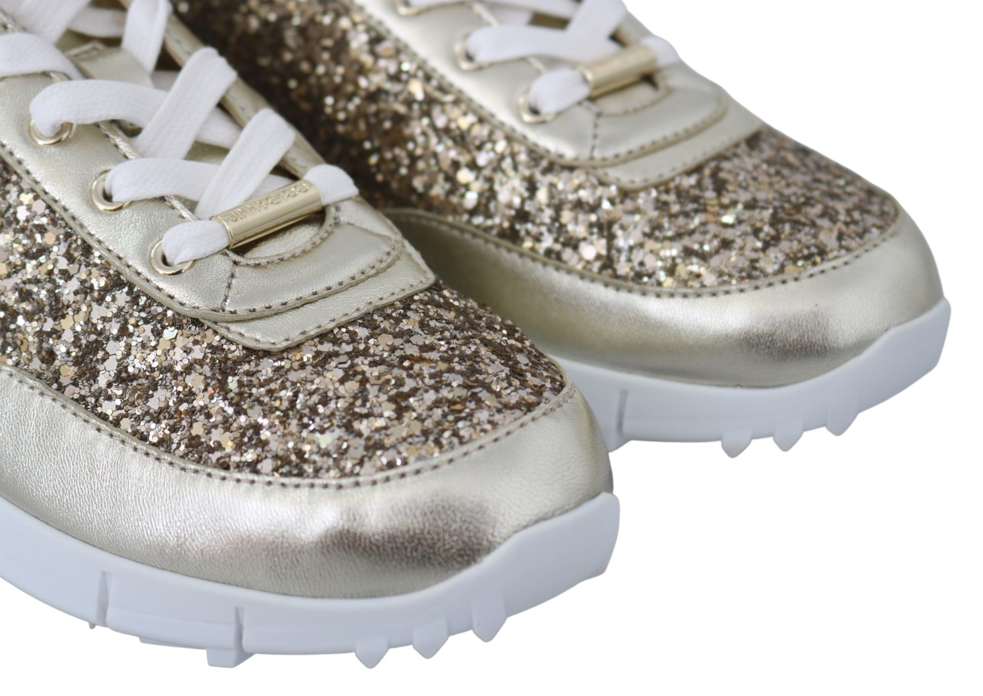 Jimmy Choo Antique Gold Glitter Leather Sneakers - Ginchy