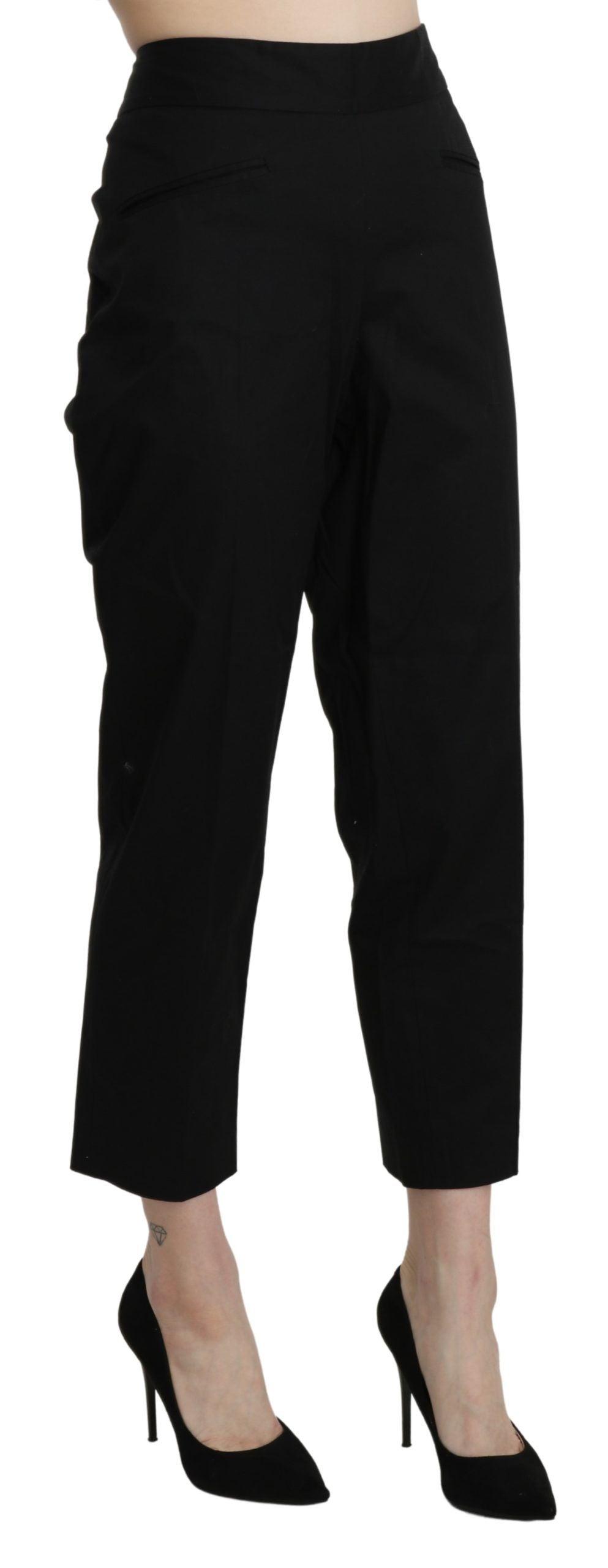 BENCIVENGA Black High Waist Straight Cropped Dress Pants - Ginchy
