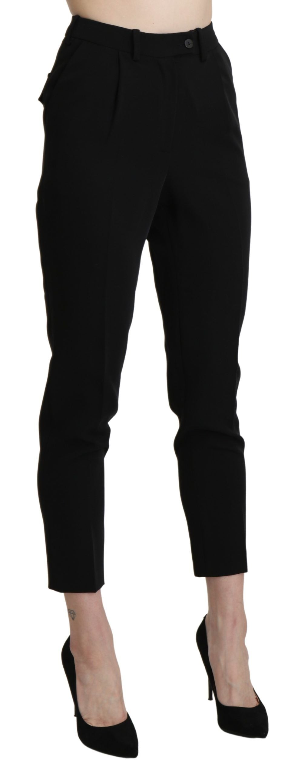 BENCIVENGA Black High Waist Skinny Cropped Dress Trouser Pant - Ginchy