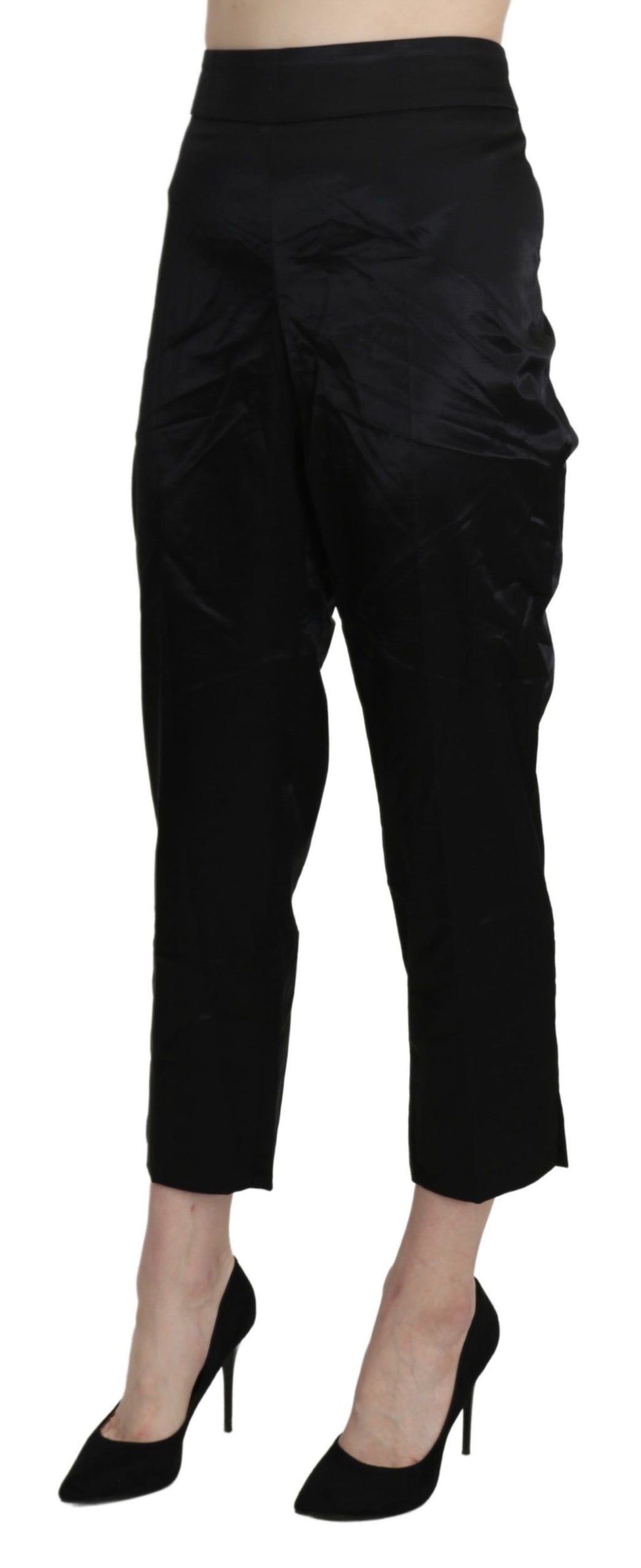 BENCIVENGA Black High Waist Straight Cropped Dress Trouser Pants - Ginchy
