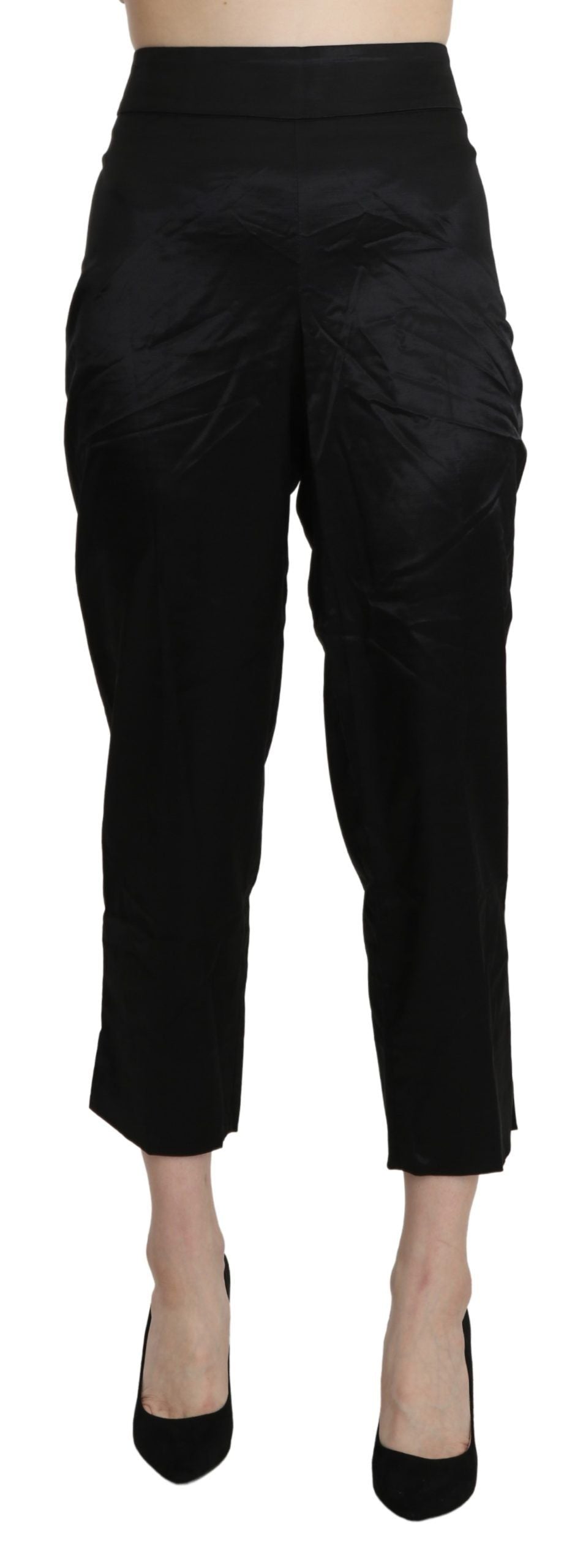 BENCIVENGA Black High Waist Straight Cropped Dress Trouser Pants - Ginchy