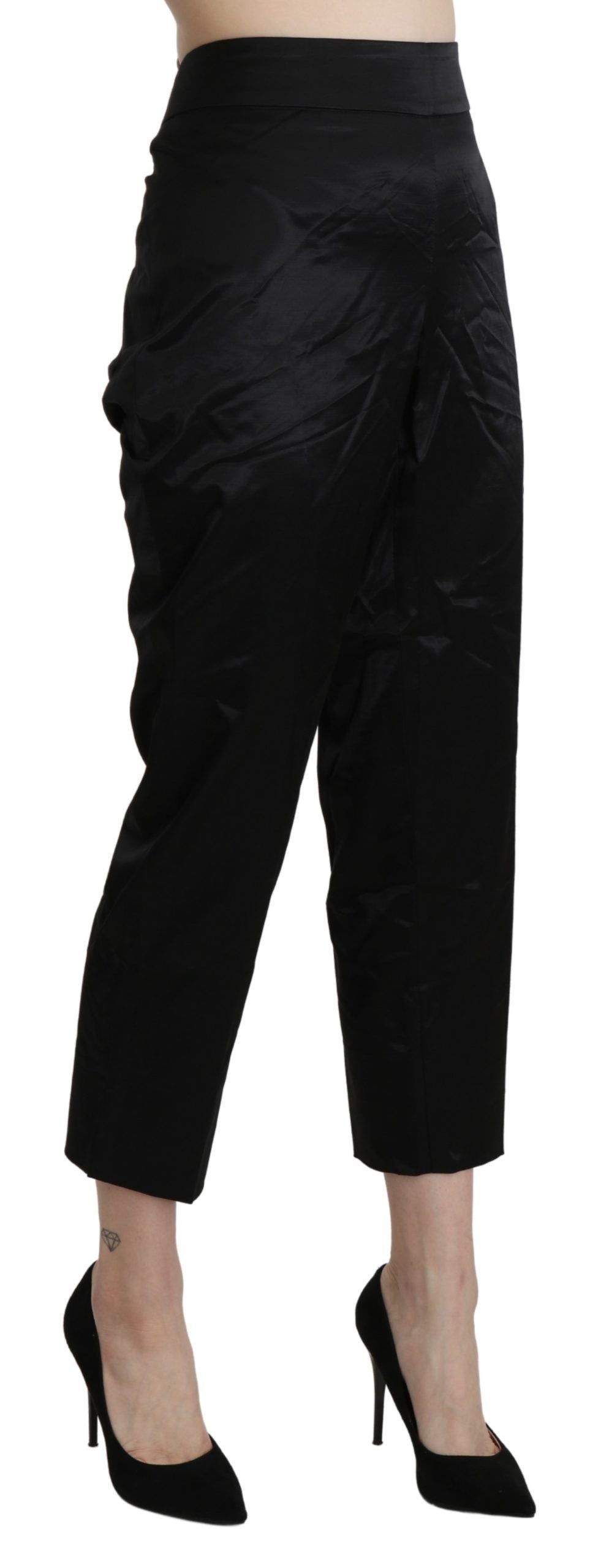 BENCIVENGA Black High Waist Straight Cropped Dress Trouser Pants - Ginchy