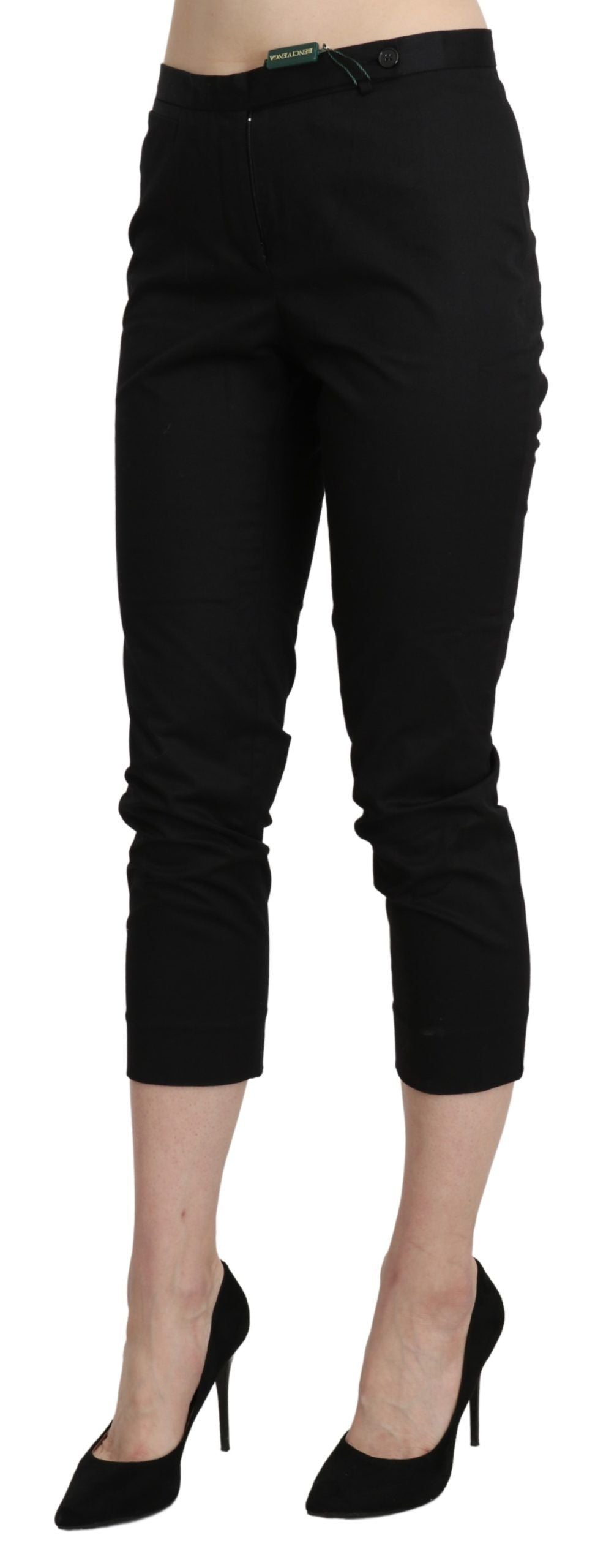 BENCIVENGA Black High Waist Skinny Cropped Dress Trouser Pants - Ginchy