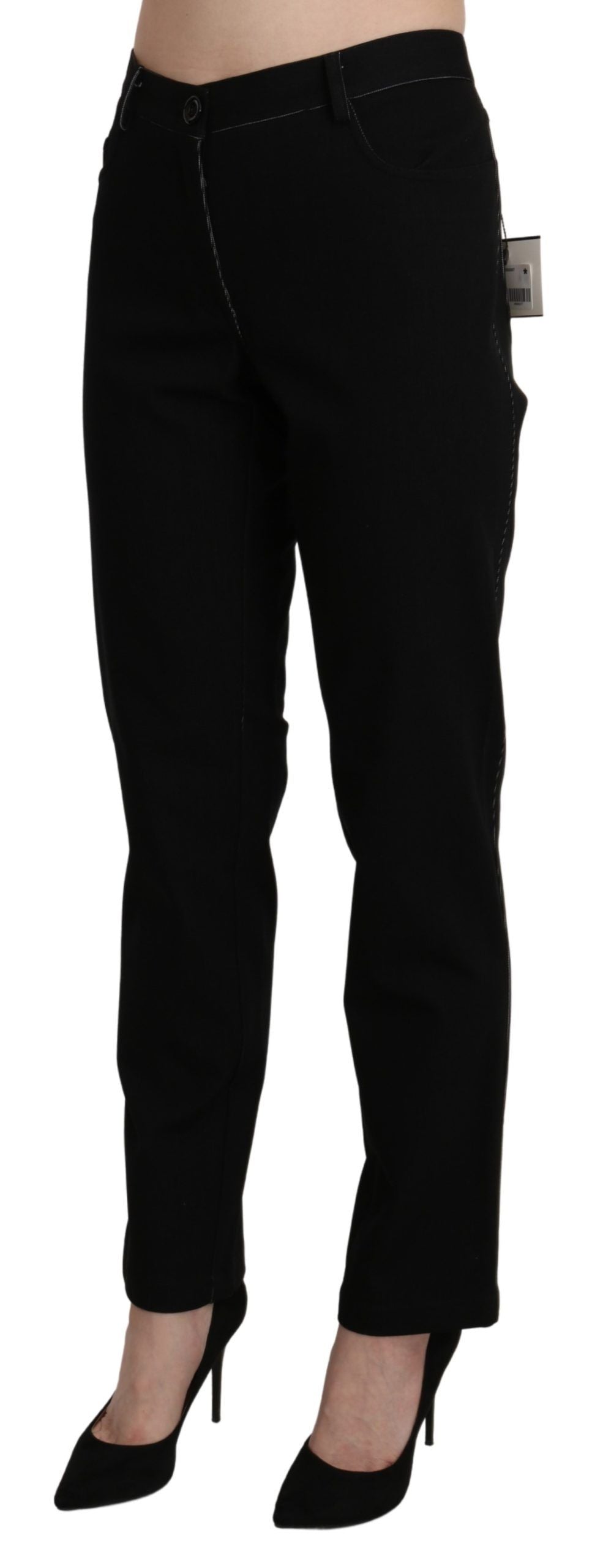 BENCIVENGA Black High Waist Straight Casual Trouser Pant - Ginchy