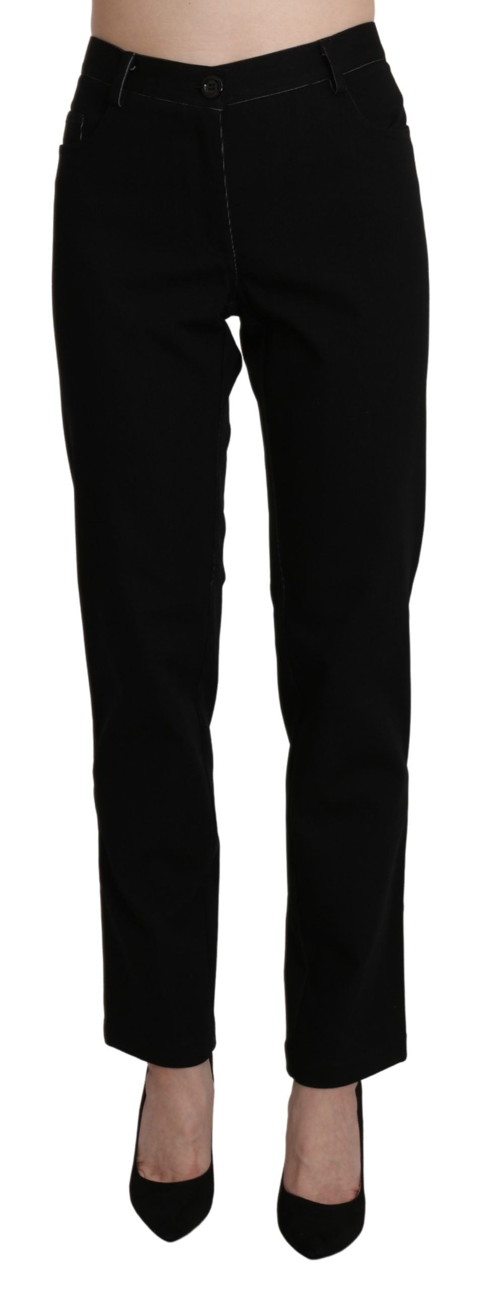 BENCIVENGA Black High Waist Straight Casual Trouser Pant - Ginchy