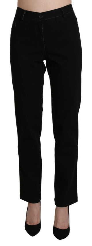 BENCIVENGA Black High Waist Straight Casual Trouser Pant - Ginchy