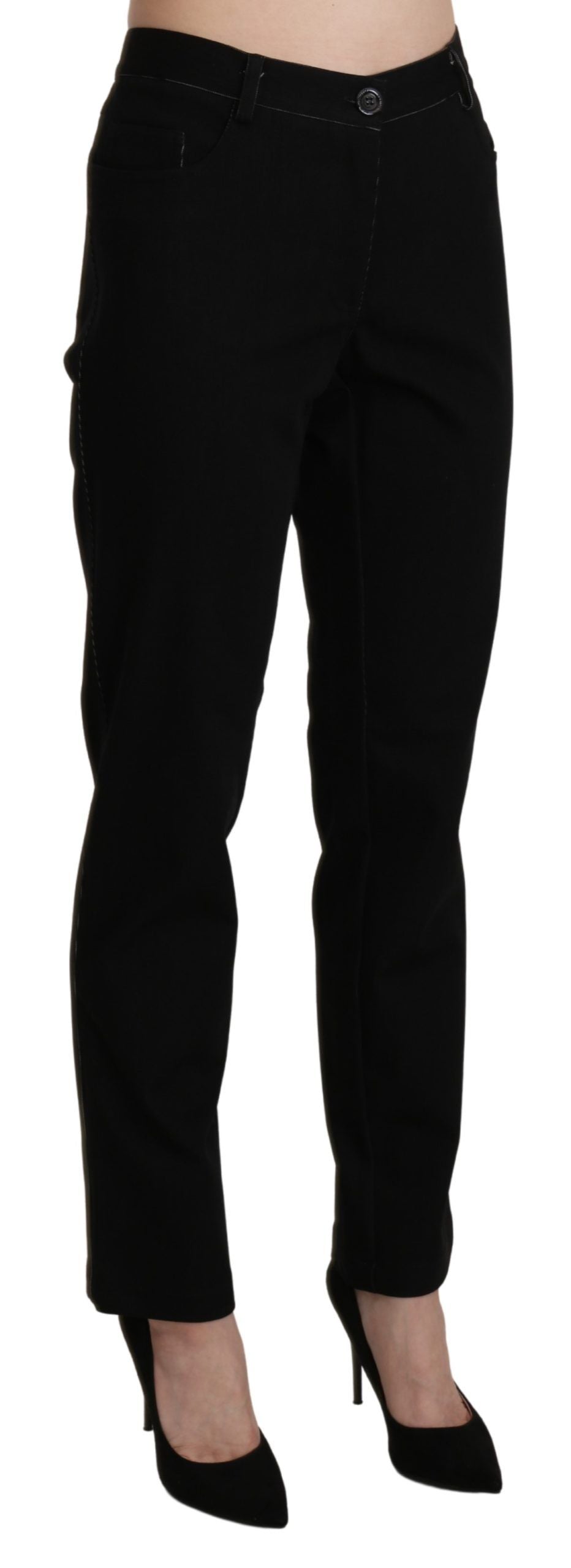 BENCIVENGA Black High Waist Straight Casual Trouser Pant - Ginchy