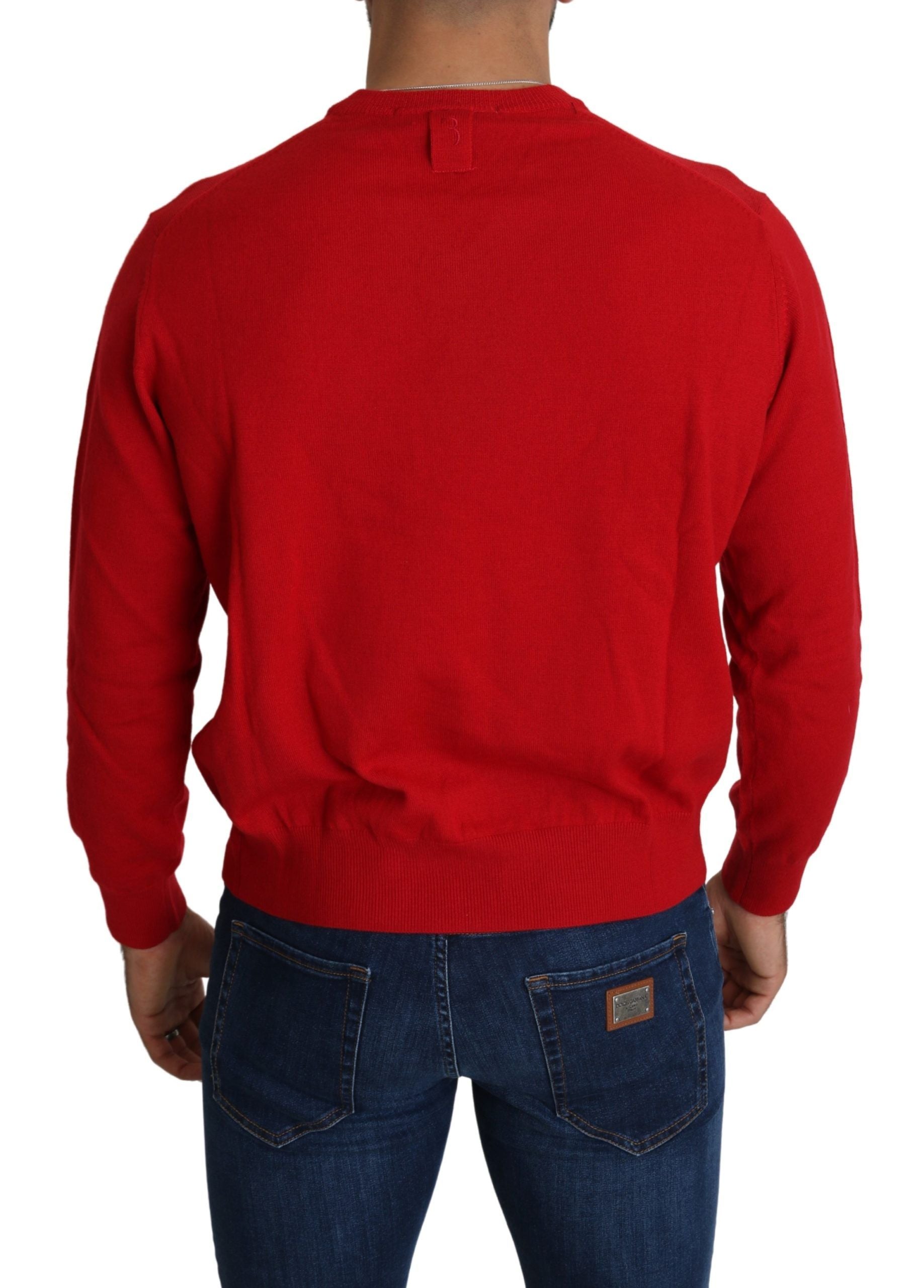 Billionaire Italian Couture Red V-neck Wool Sweatshirt Pullover Sweater - Ginchy