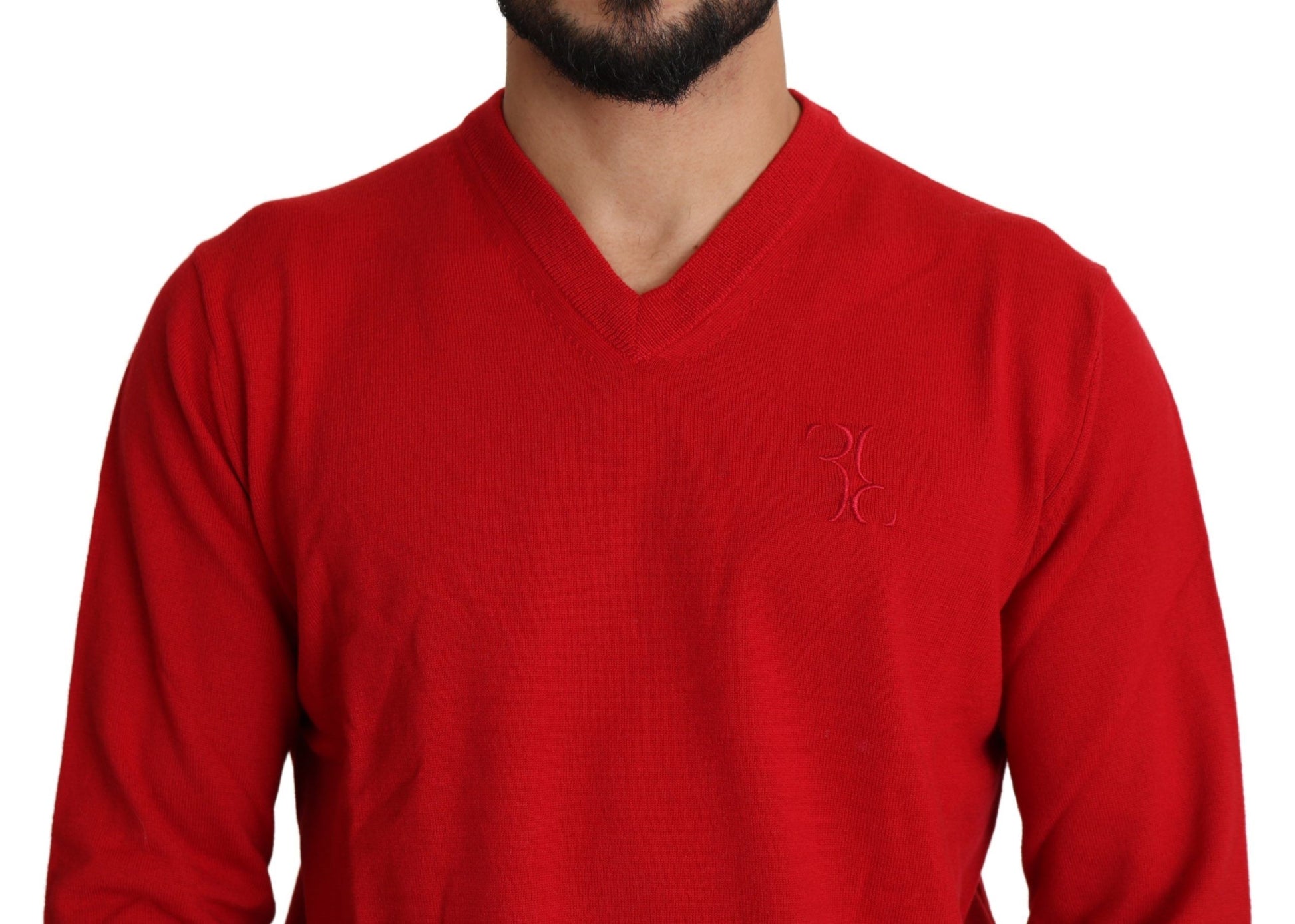 Billionaire Italian Couture Red V-neck Wool Sweatshirt Pullover Sweater - Ginchy