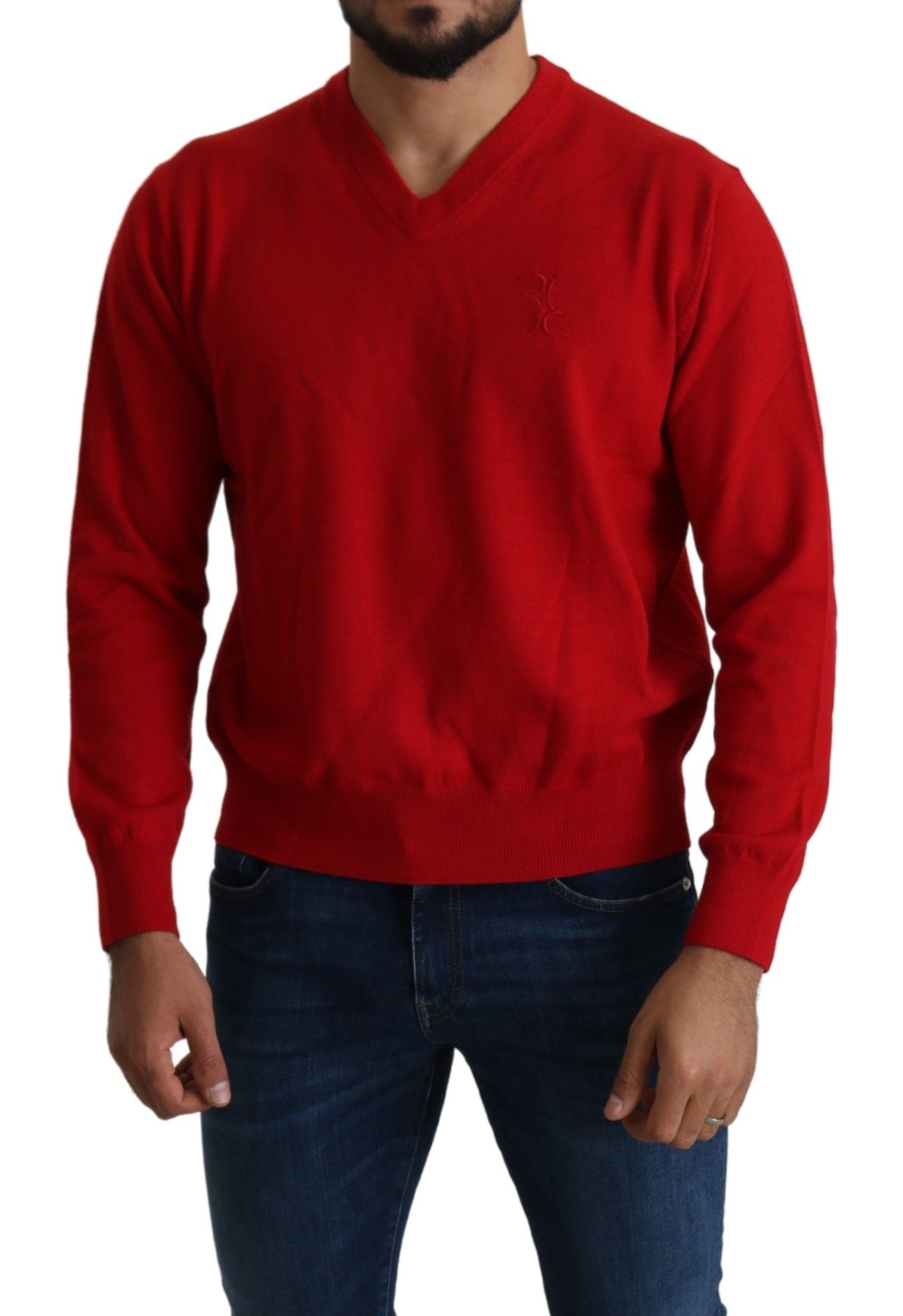 Billionaire Italian Couture Red V-neck Wool Sweatshirt Pullover Sweater - Ginchy