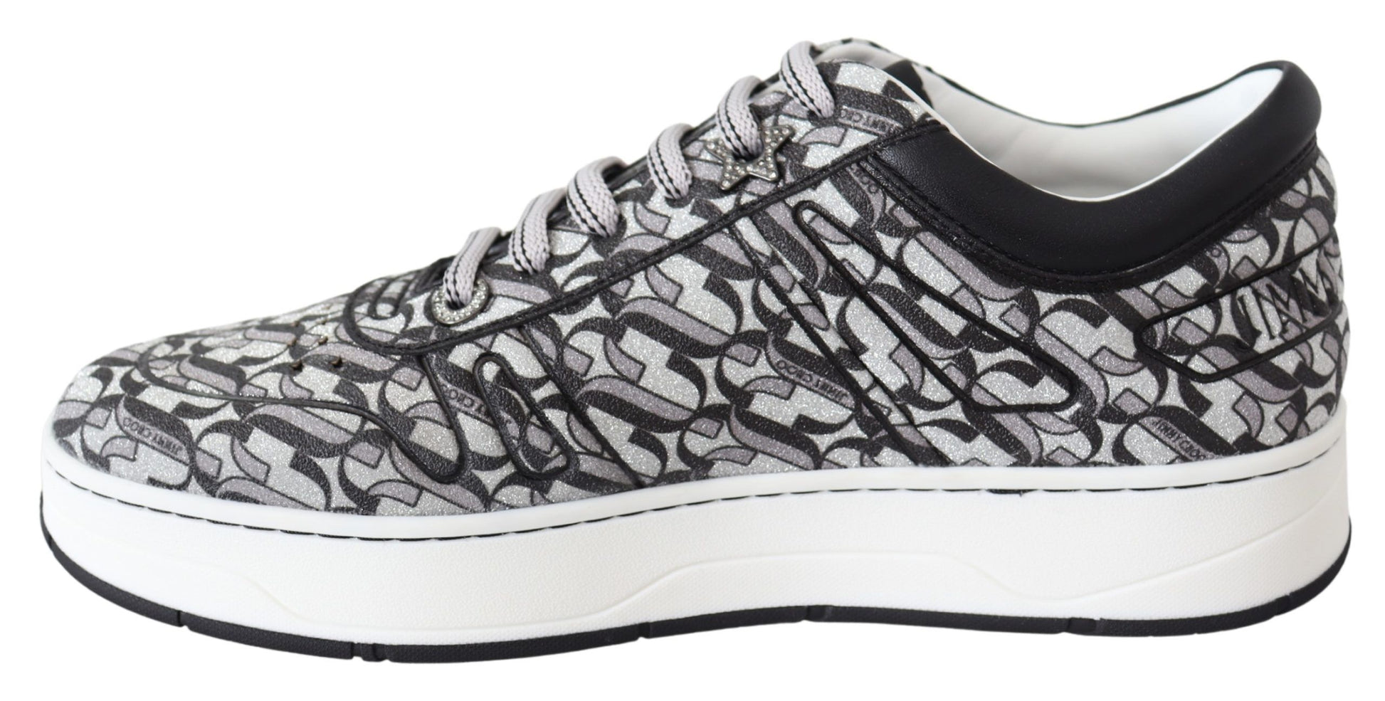 Jimmy Choo Glittering Slip-On Sneakers - Silver and Black - Ginchy