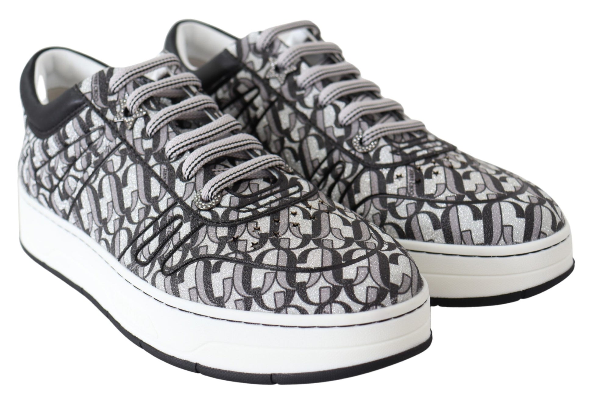 Jimmy Choo Glittering Slip-On Sneakers - Silver and Black - Ginchy