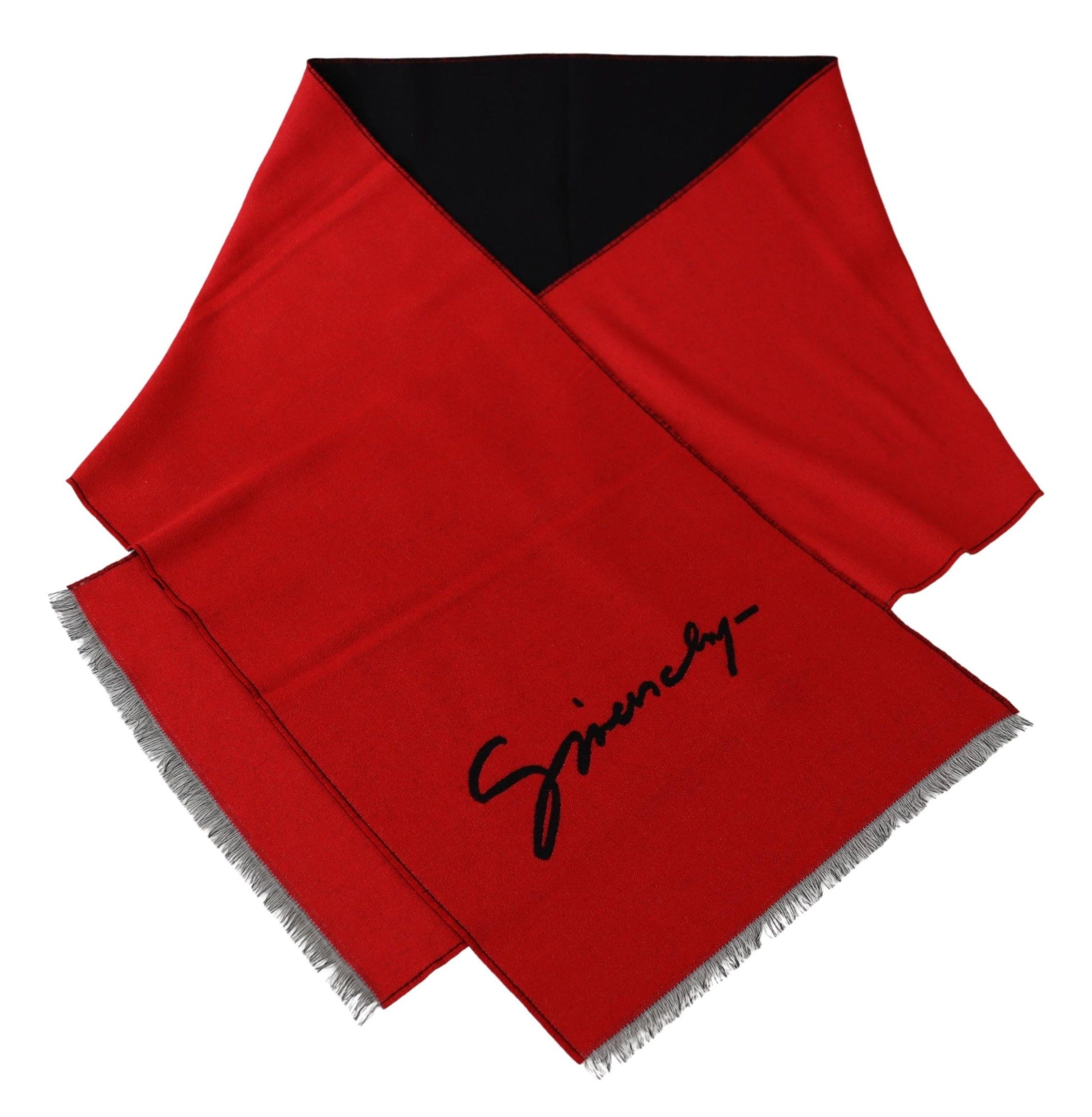 Givenchy Red Black Wool Unisex Winter Warm Scarf Wrap Shawl - Ginchy