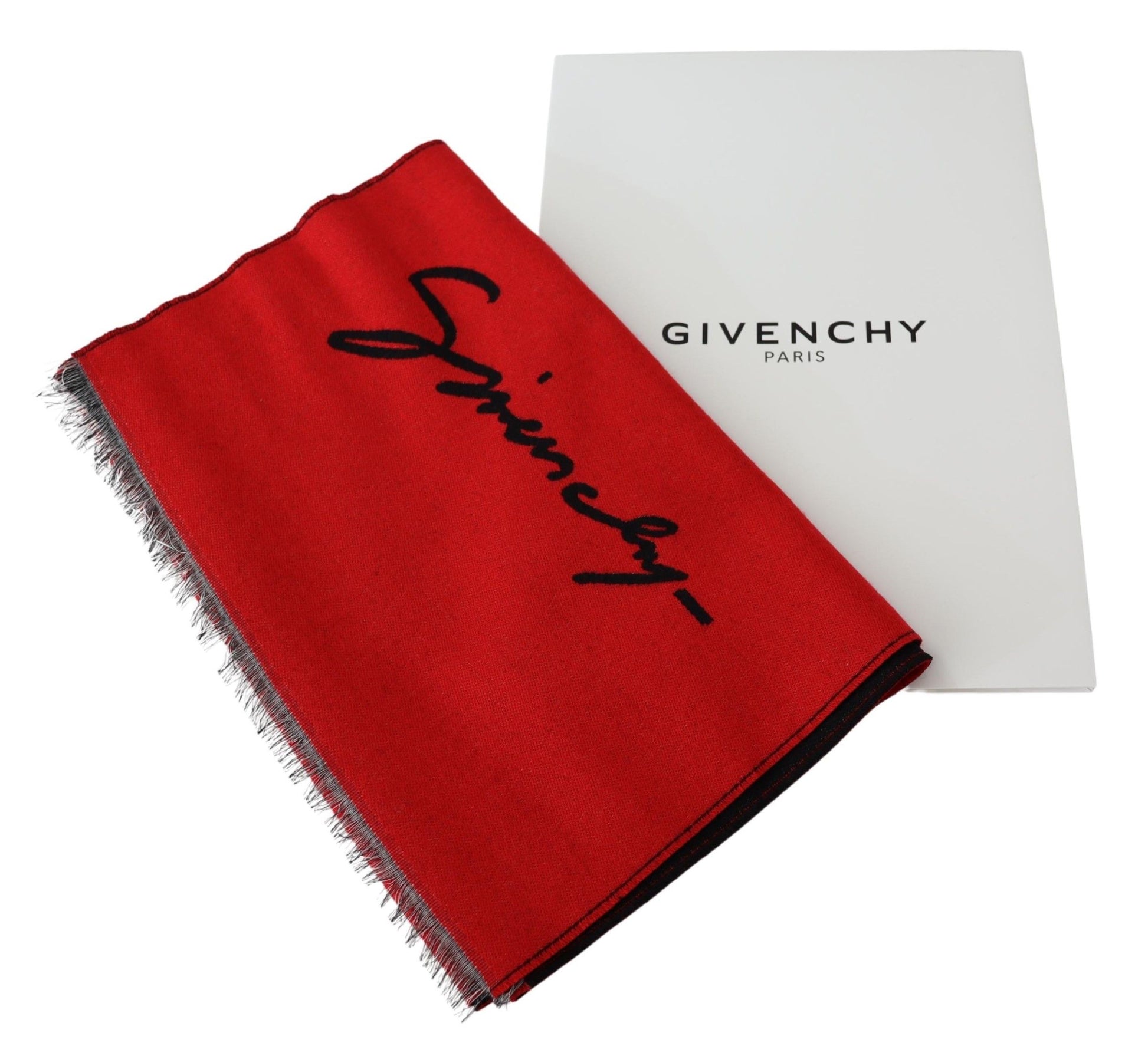 Givenchy Red Black Wool Unisex Winter Warm Scarf Wrap Shawl - Ginchy