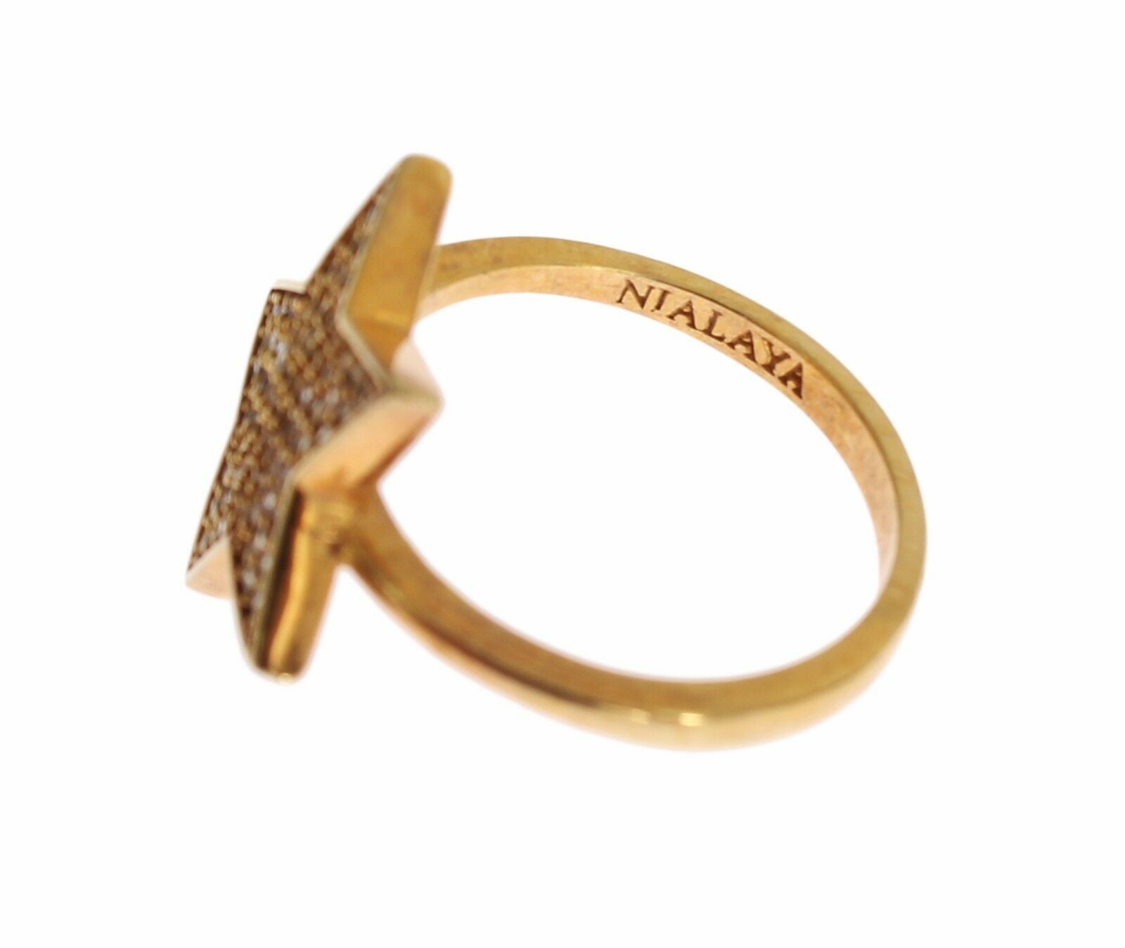Nialaya Star Gold 925 Silver Womens Clear Ring - Ginchy