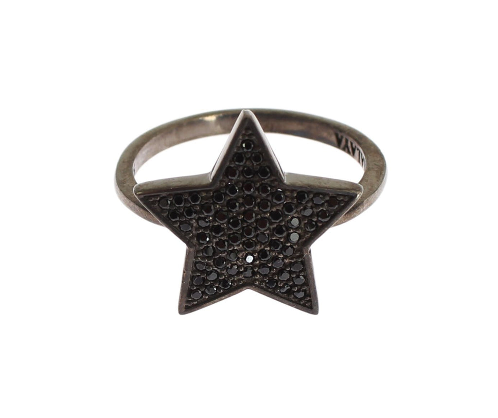 Nialaya Black CZ Star 925 Silver Womens Ring - Ginchy