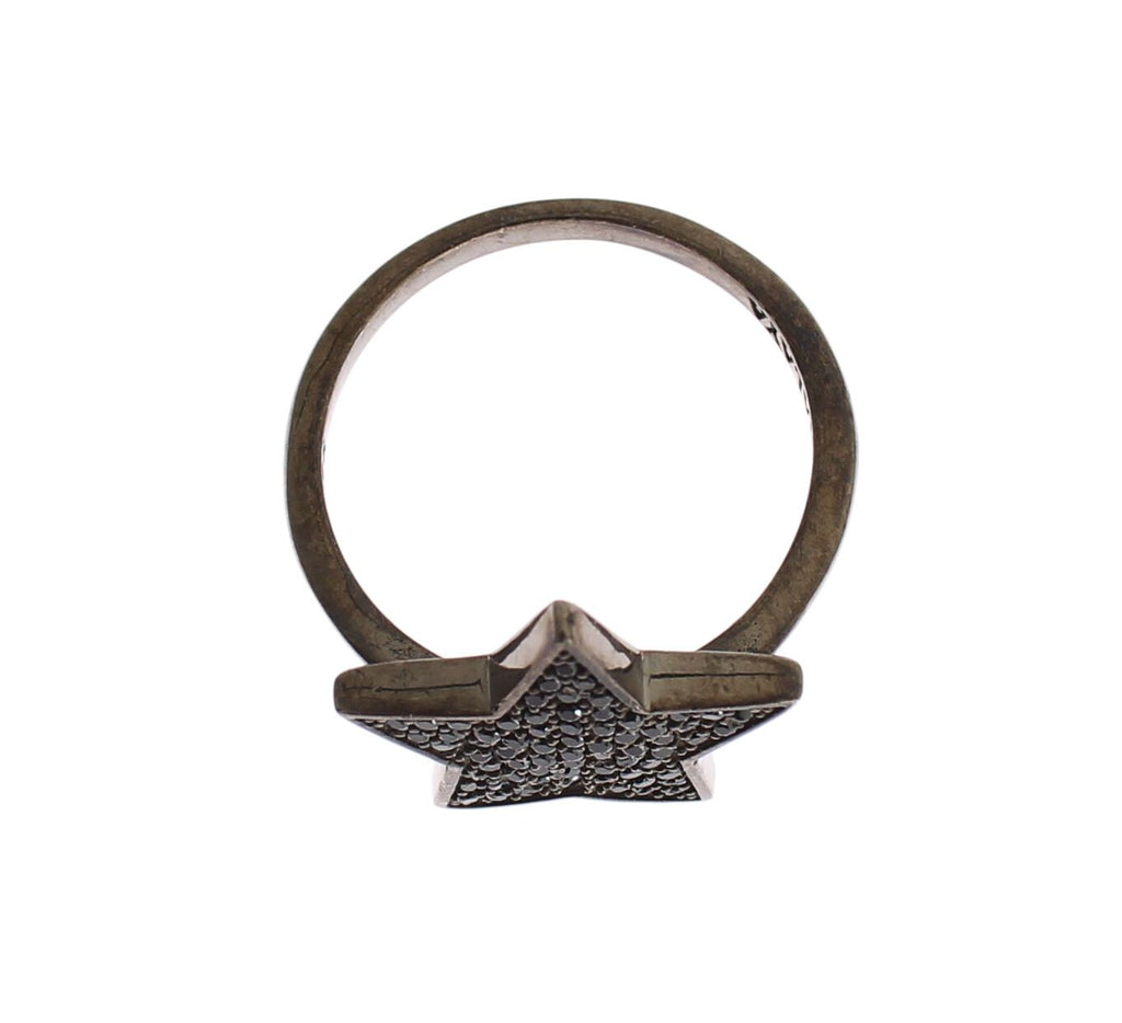 Nialaya Black CZ Star 925 Silver Womens Ring - Ginchy