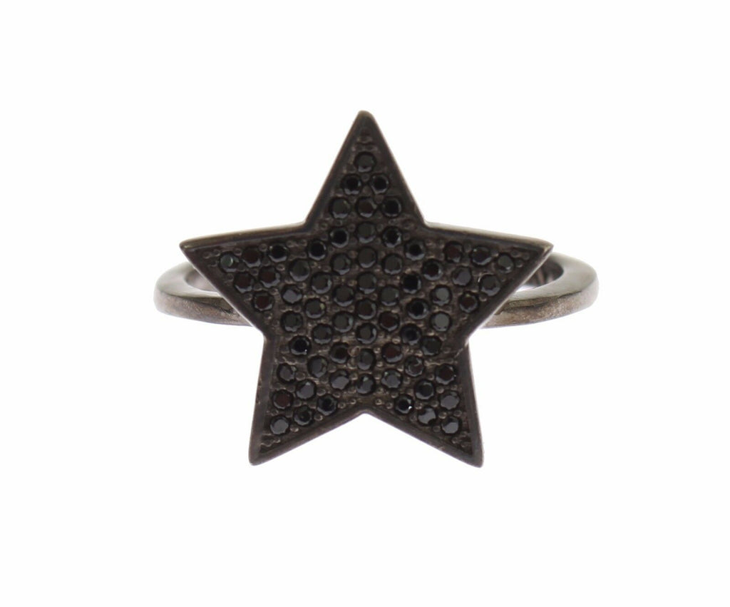 Nialaya Black CZ Star 925 Silver Womens Ring - Ginchy