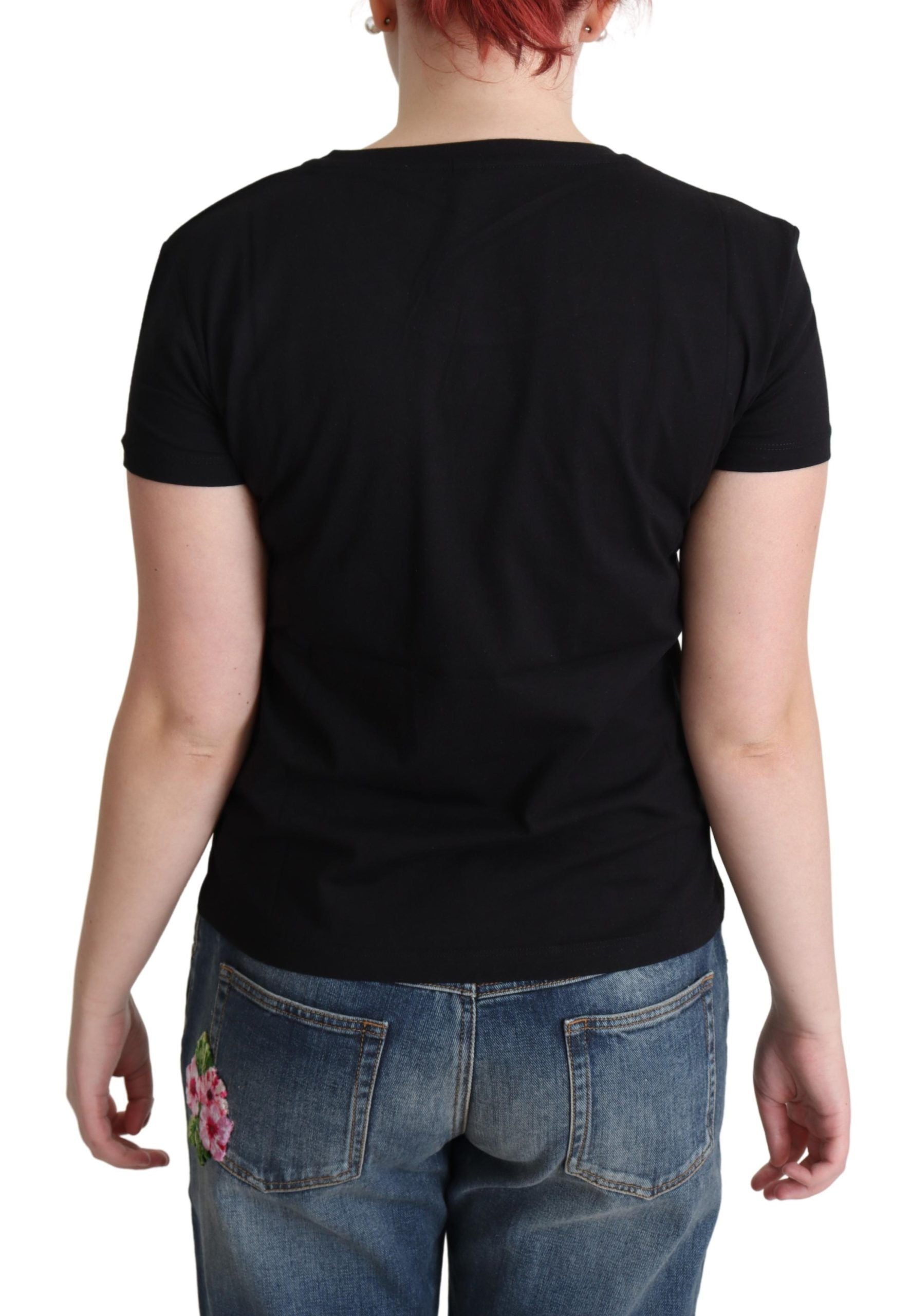 Moschino Black Cotton Come Play 4 Us Print Tops T-shirt - Ginchy