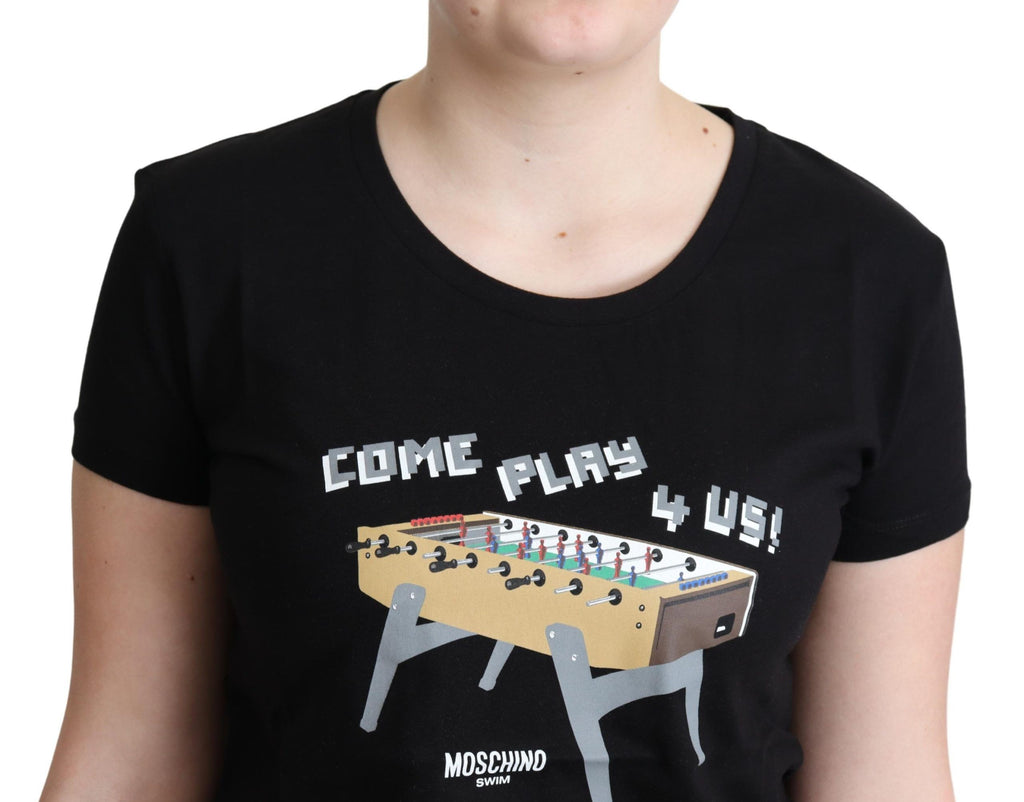 Moschino Black Cotton Come Play 4 Us Print Tops T-shirt - Ginchy