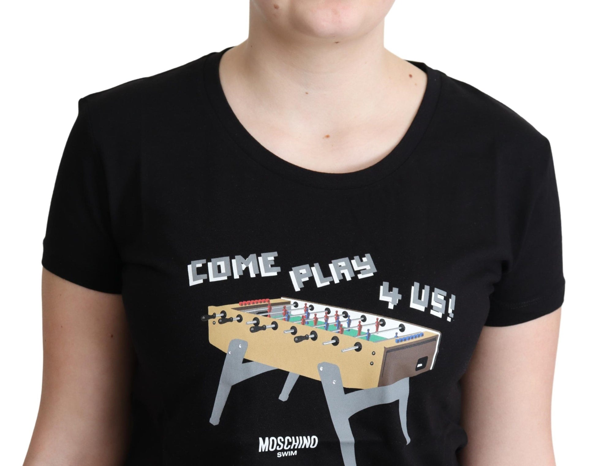 Moschino Black Cotton Come Play 4 Us Print Tops T-shirt - Ginchy