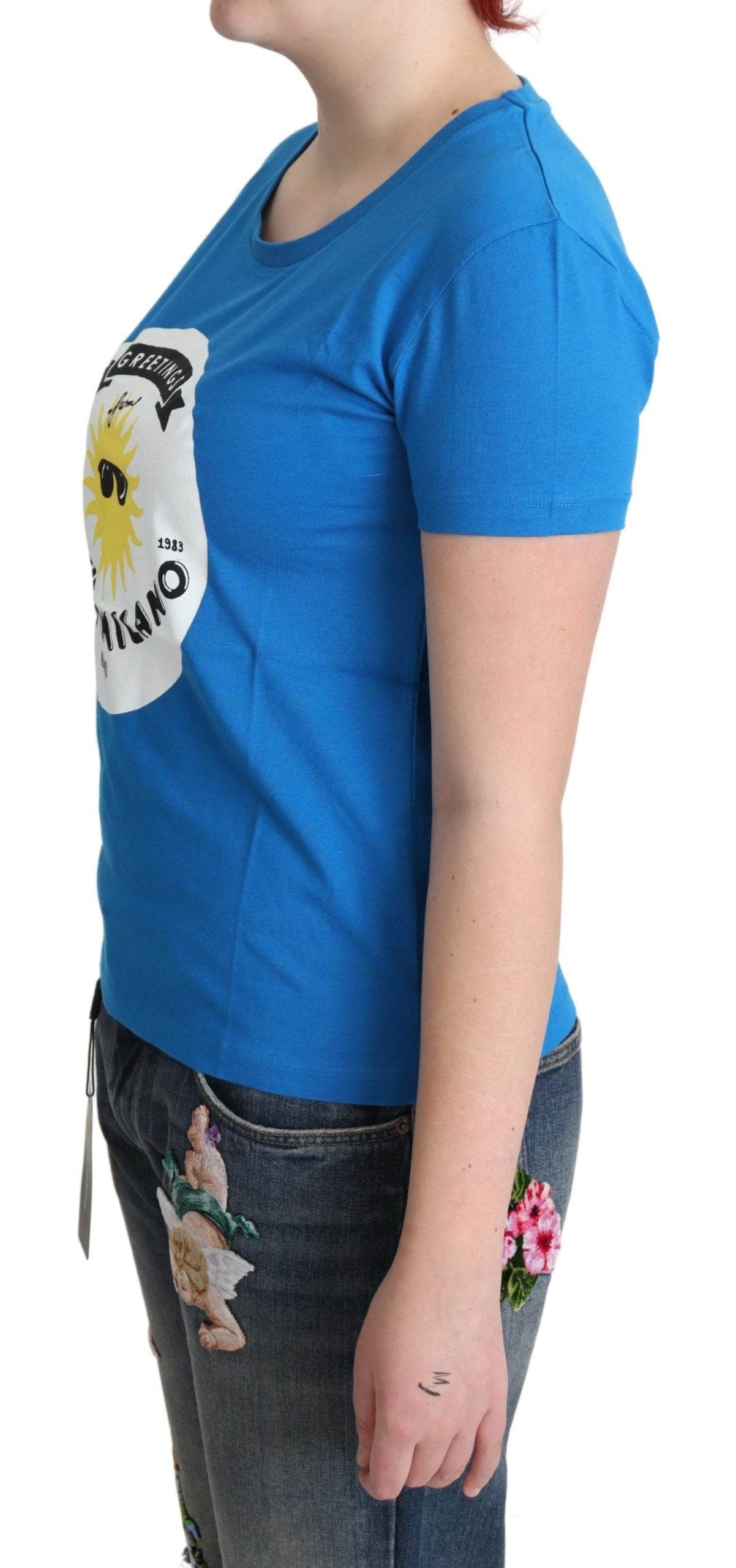 Moschino Blue Cotton Sunny Milano Print Tops T-shirt - Ginchy