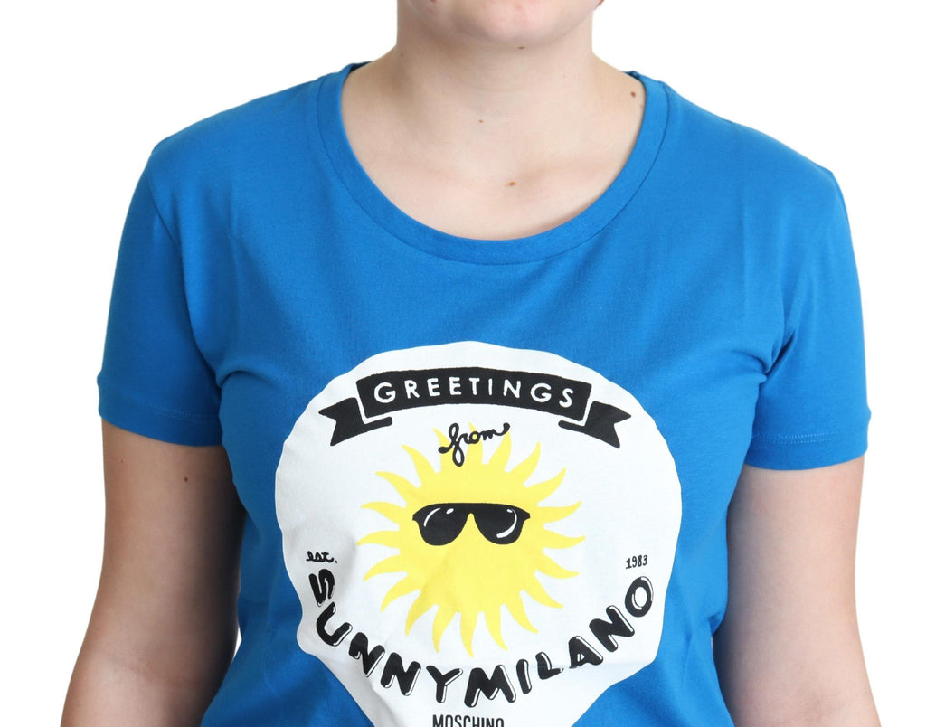 Moschino Blue Cotton Sunny Milano Print Tops T-shirt - Ginchy
