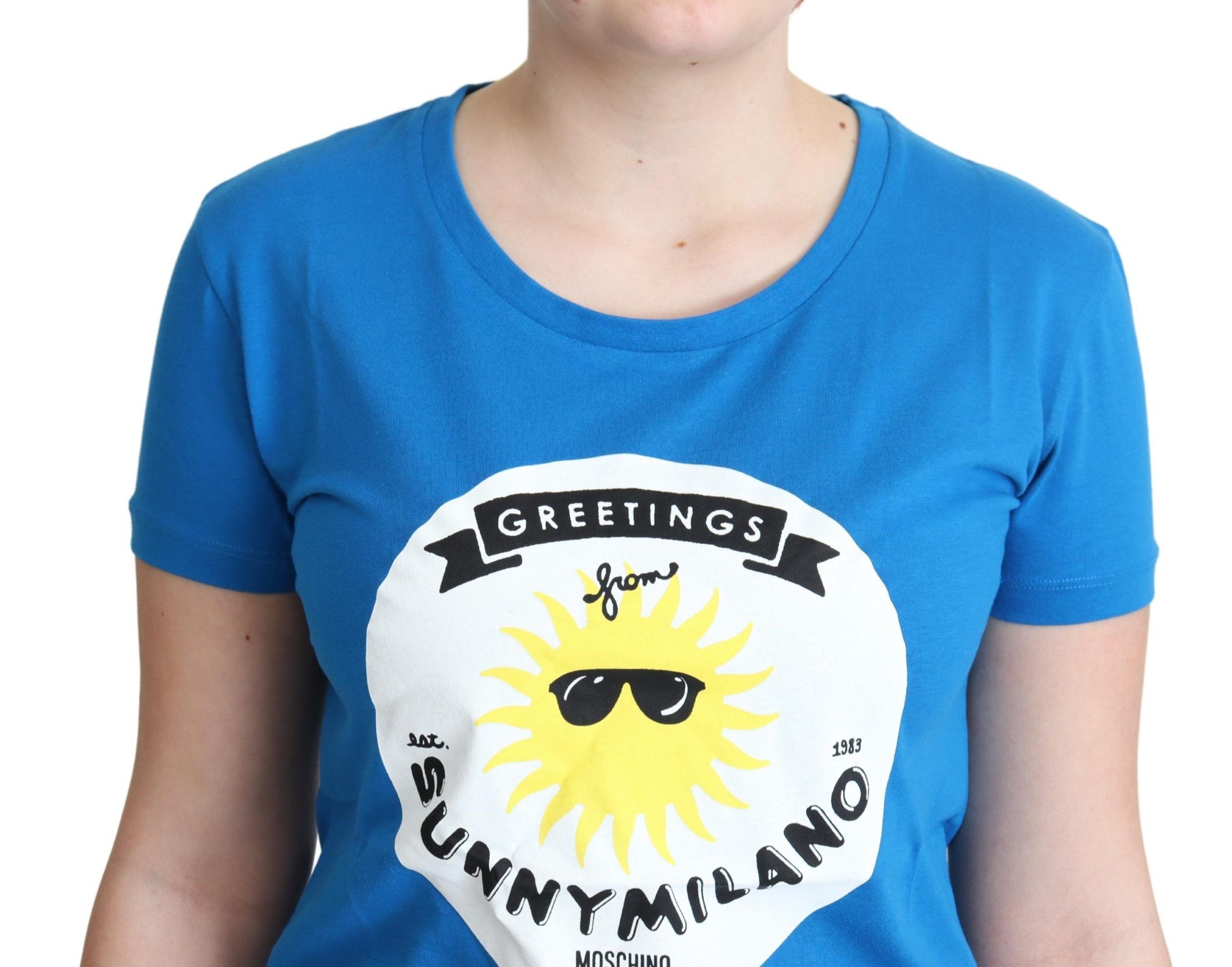 Moschino Blue Cotton Sunny Milano Print Tops T-shirt - Ginchy