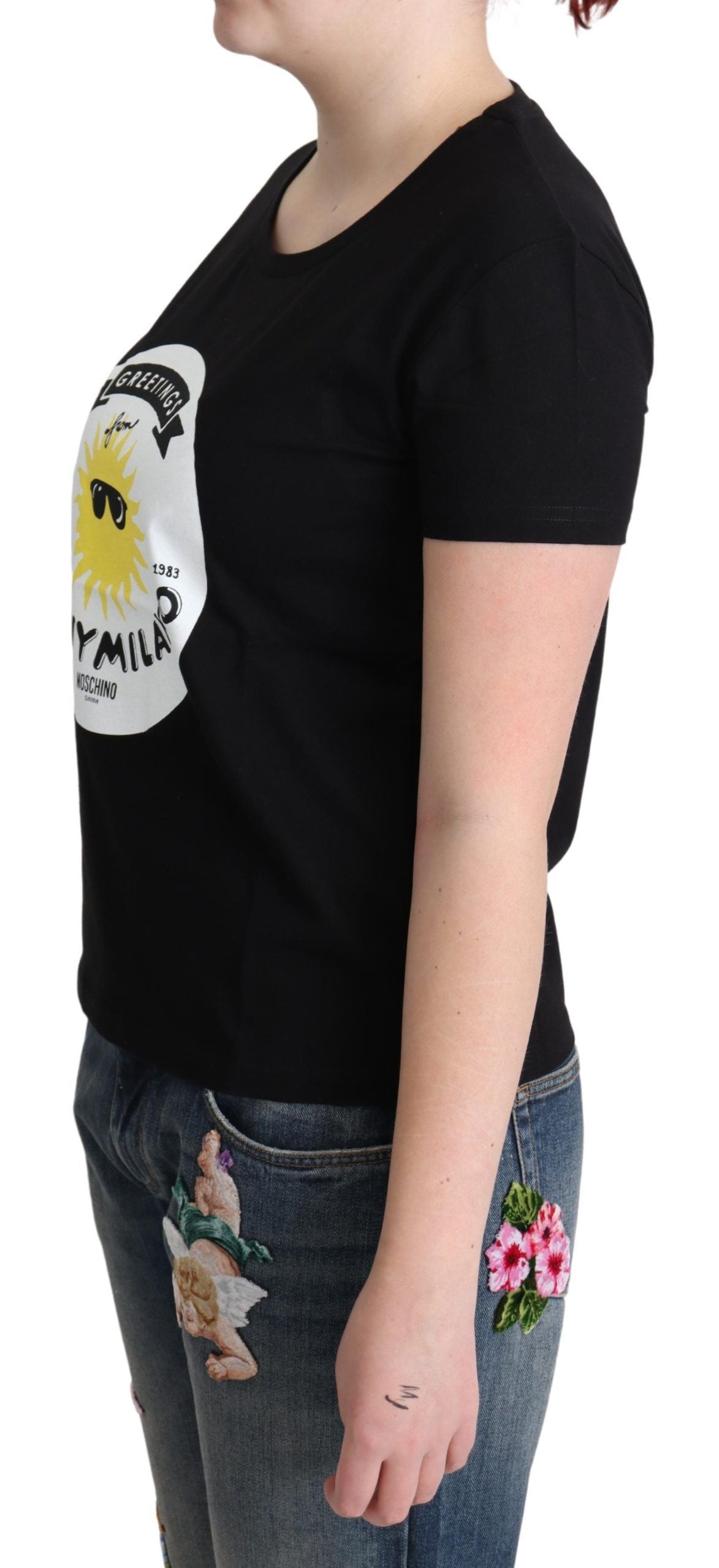 Moschino Black Cotton Sunny Milano Print T-shirt - Ginchy