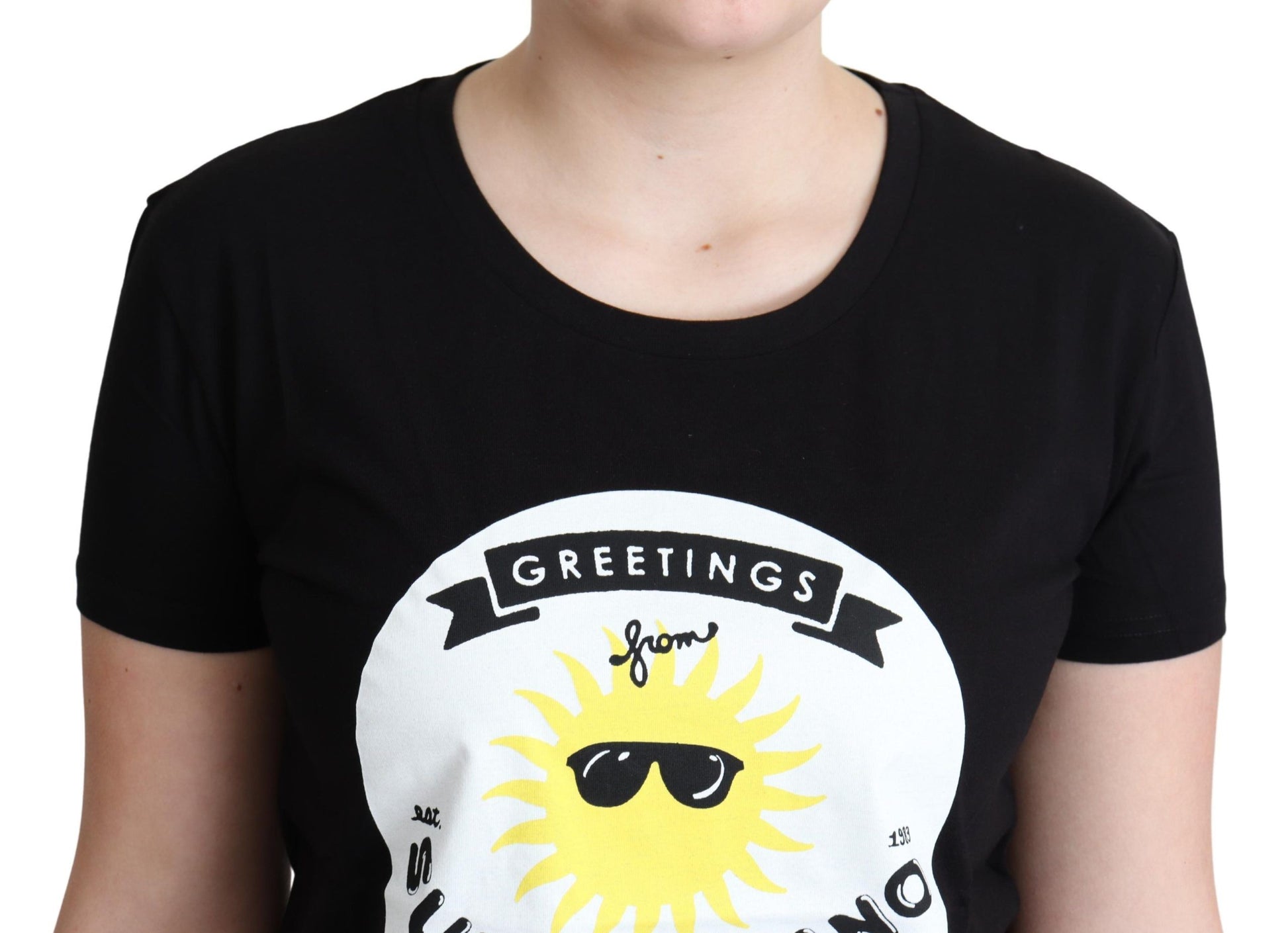 Moschino Black Cotton Sunny Milano Print T-shirt - Ginchy