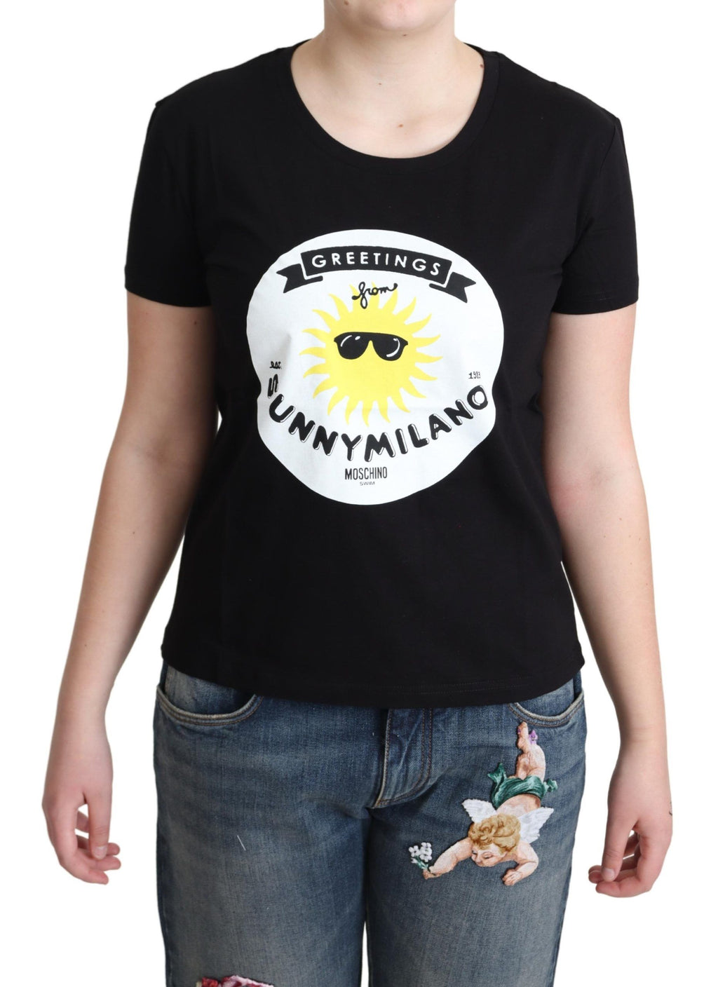 Moschino Black Cotton Sunny Milano Print T-shirt - Ginchy