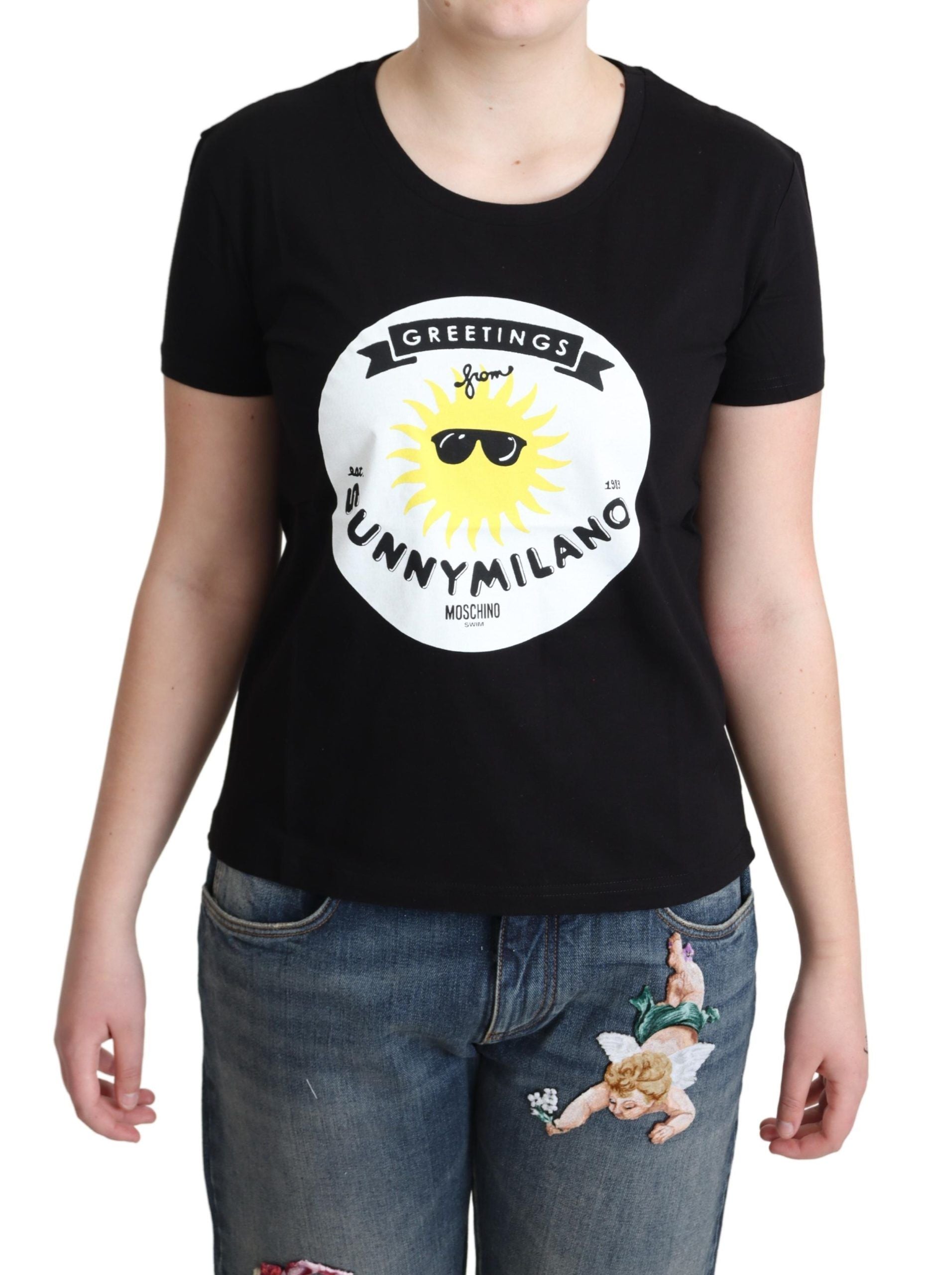 Moschino Black Cotton Sunny Milano Print T-shirt - Ginchy