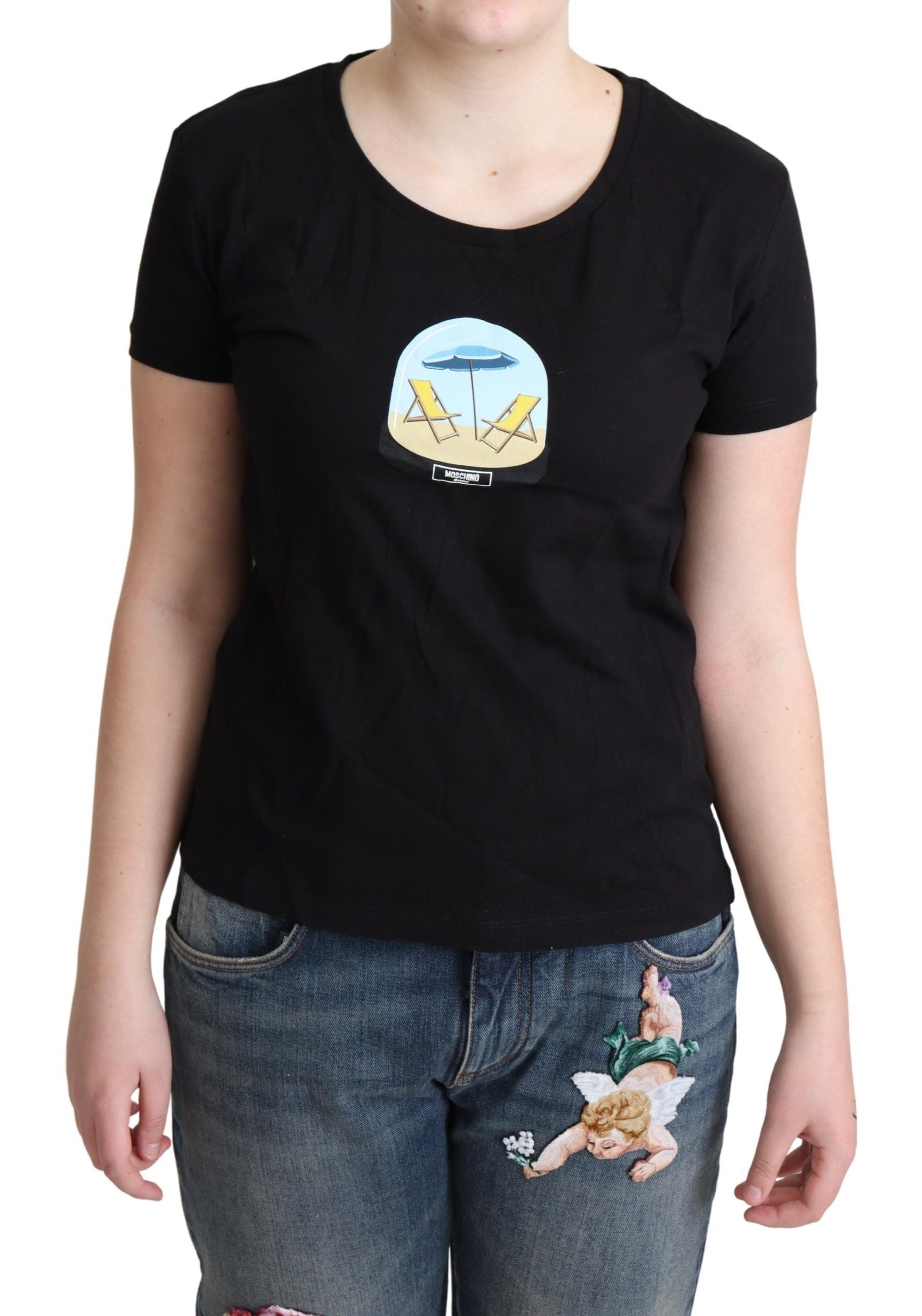 Moschino Black Printed Cotton Short Sleeves T-shirt - Ginchy