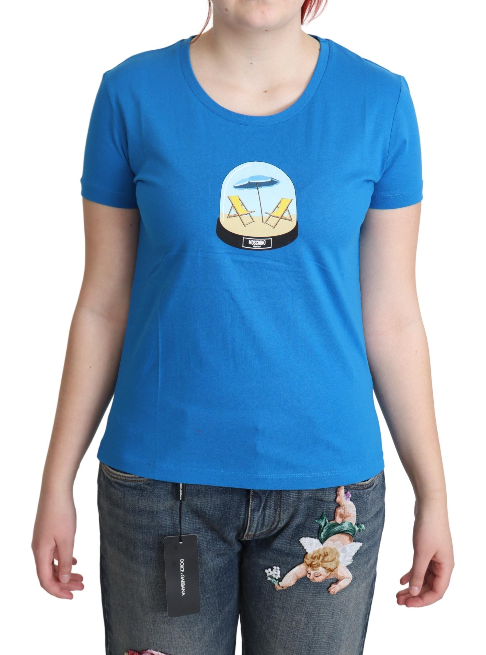 Moschino Blue Printed Cotton Short Sleeves Tops T-shirt - Ginchy