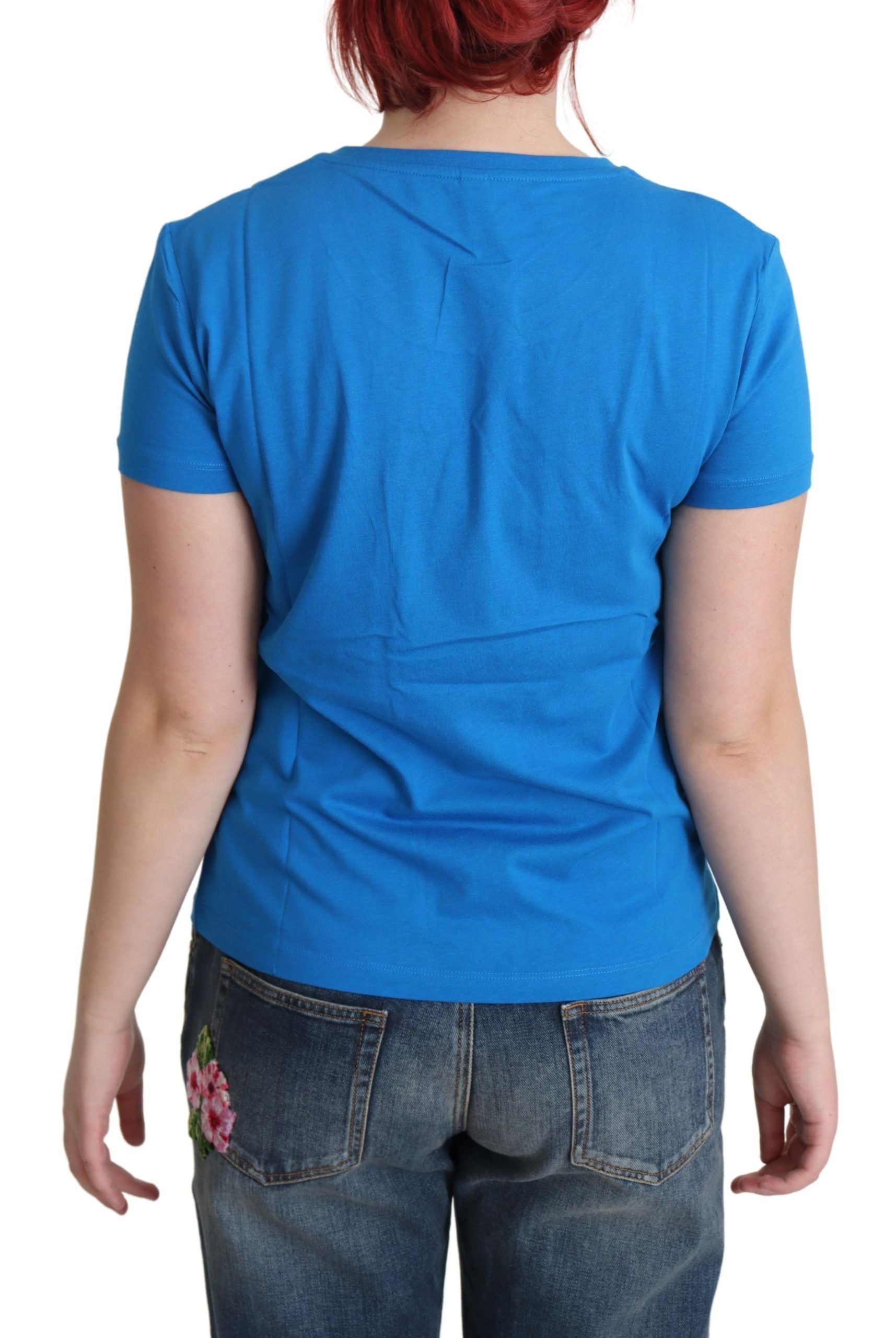 Moschino Blue Printed Cotton Short Sleeves Tops T-shirt - Ginchy