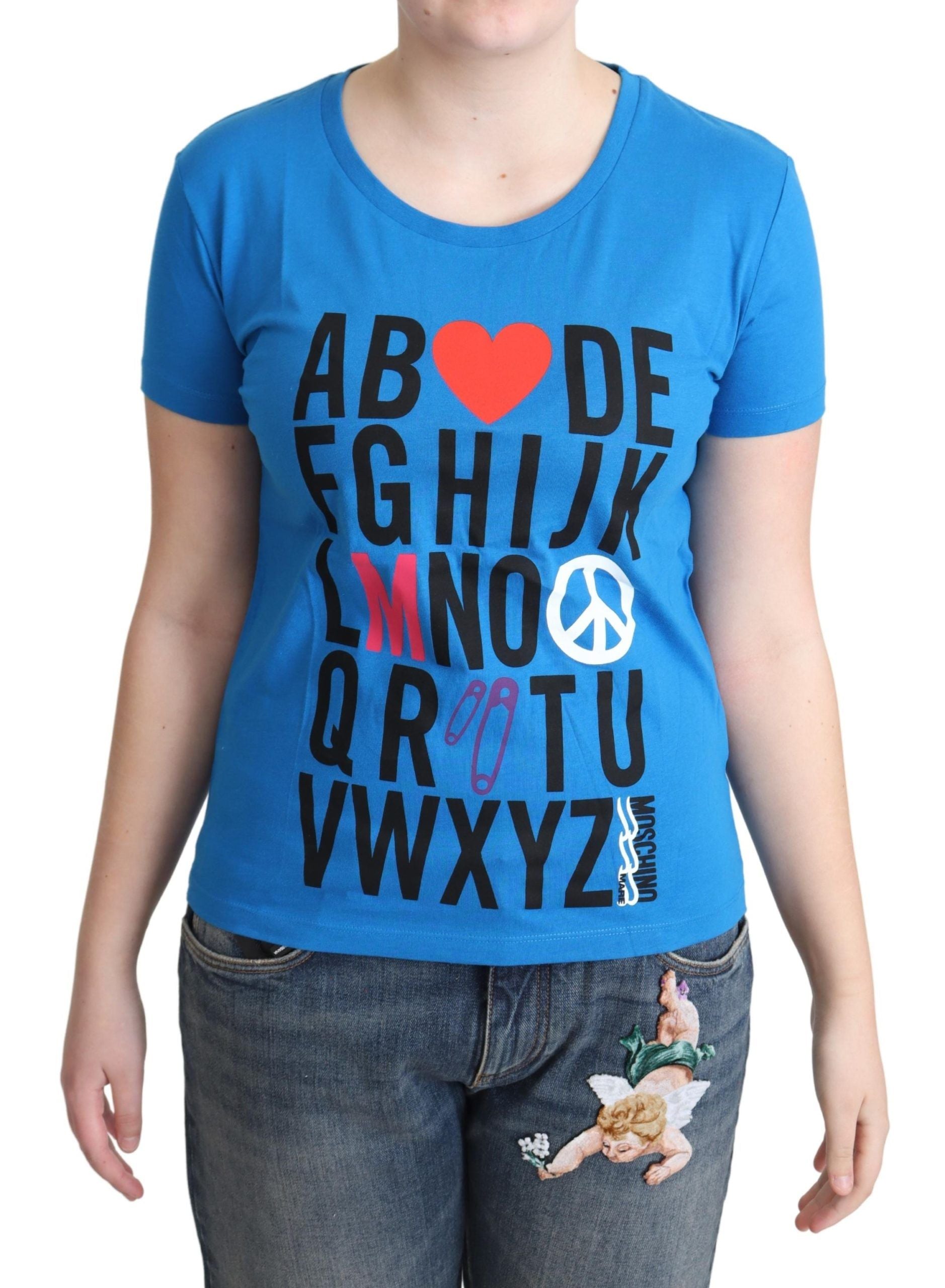 Moschino Blue Cotton Alphabet Letter Print Tops - Ginchy