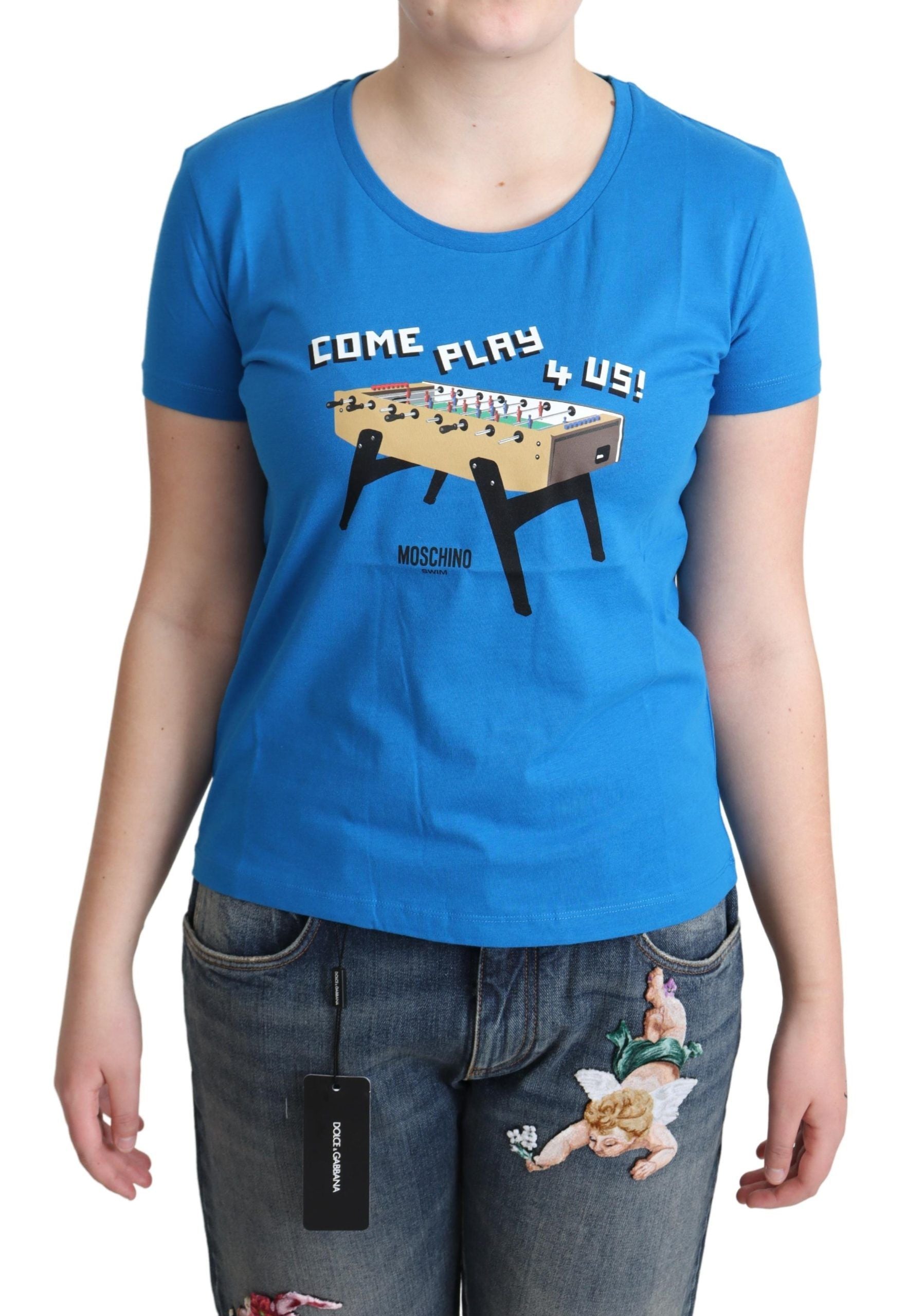 Moschino Blue Cotton Come Play 4 Us Print T-shirt - Ginchy