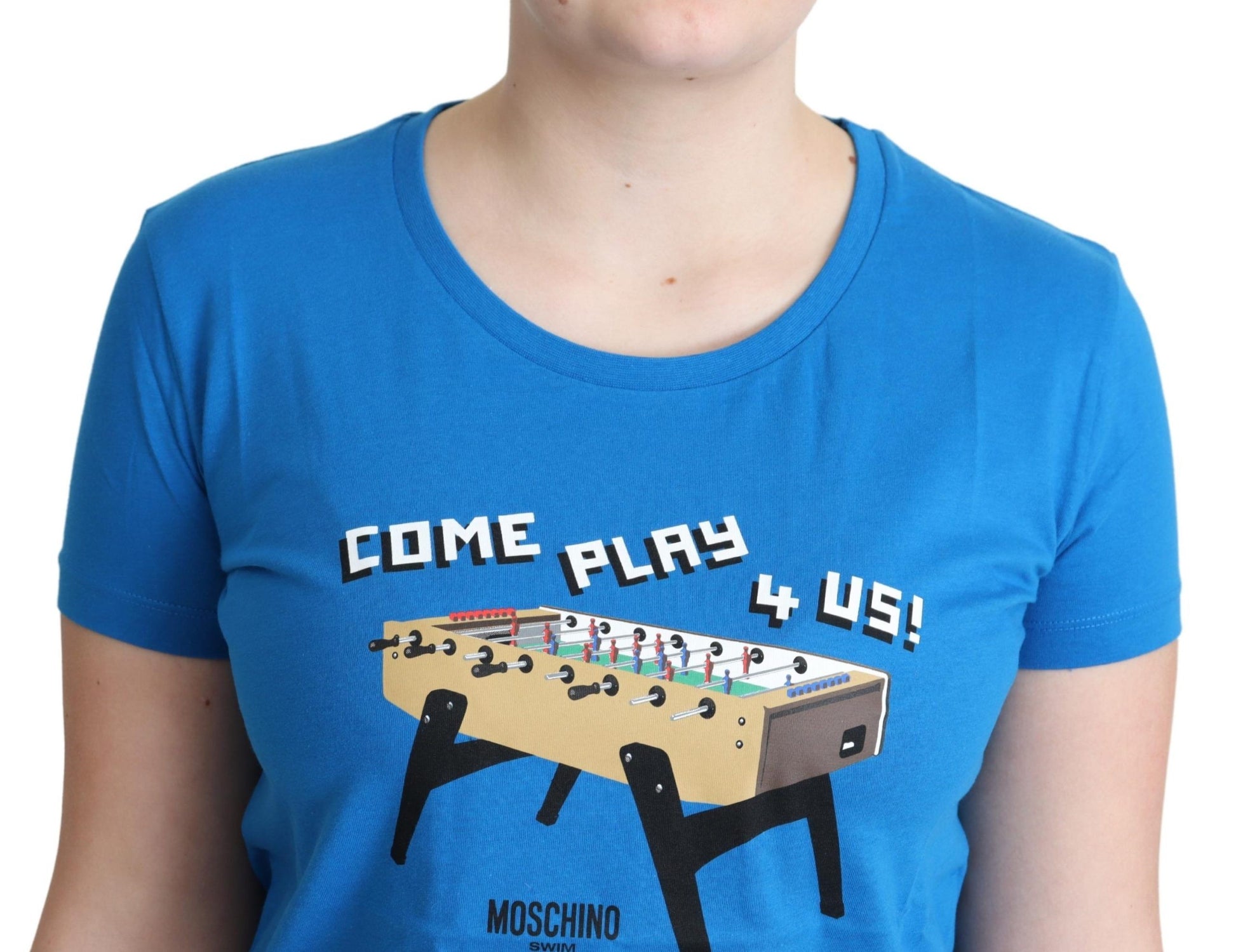 Moschino Blue Cotton Come Play 4 Us Print T-shirt - Ginchy