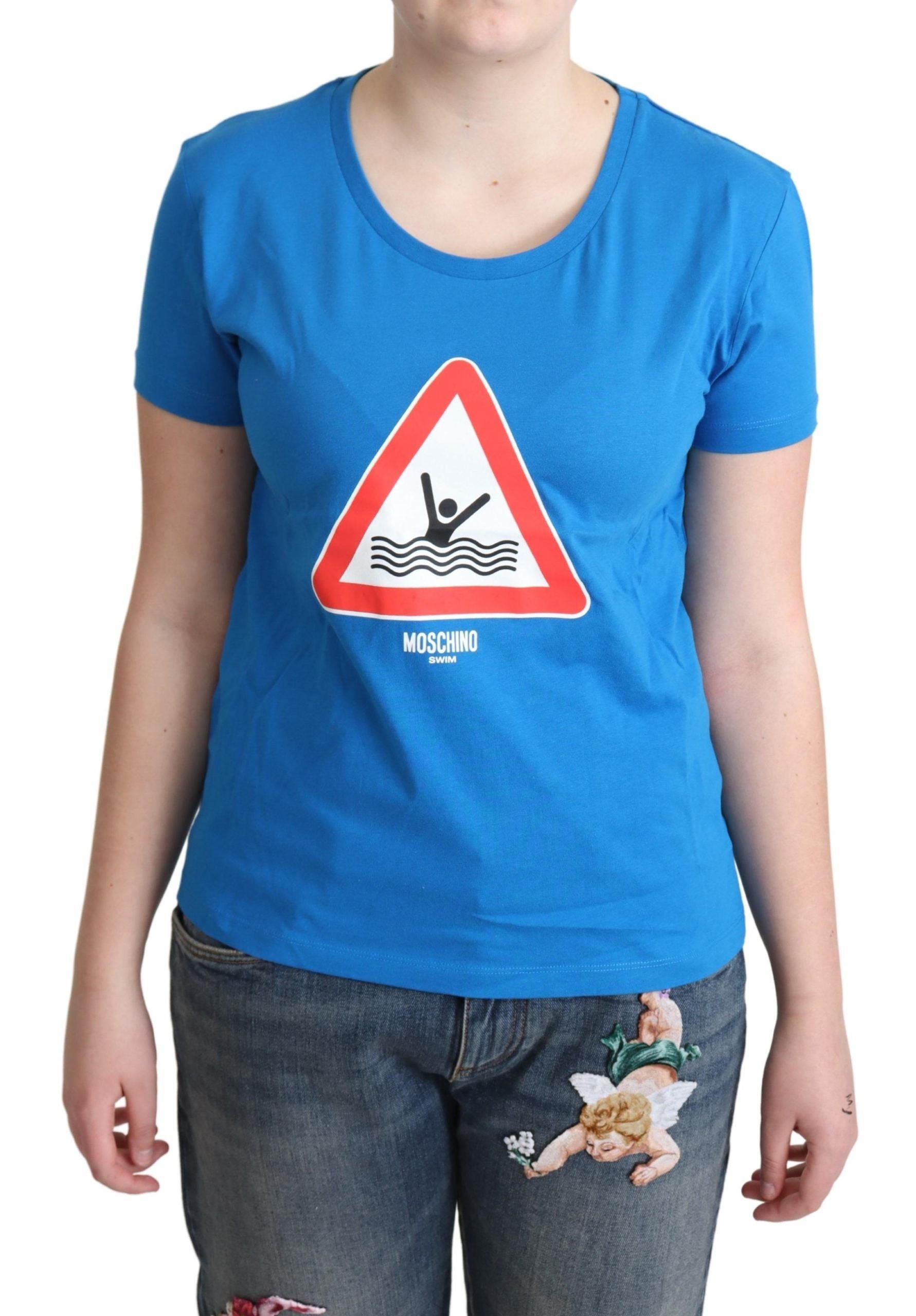 Moschino Blue Cotton Swim Graphic Triangle T-shirt - Ginchy