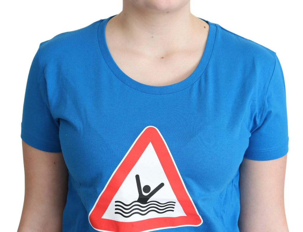 Moschino Blue Cotton Swim Graphic Triangle T-shirt - Ginchy