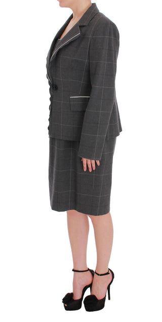 BENCIVENGA Gray Checkered Cotton Blazer Dress Set Suit - Ginchy