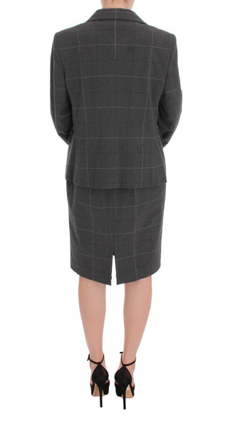 BENCIVENGA Gray Checkered Cotton Blazer Dress Set Suit - Ginchy