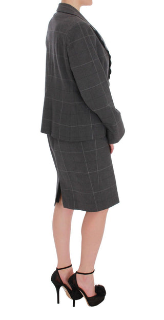 BENCIVENGA Gray Checkered Cotton Blazer Dress Set Suit - Ginchy