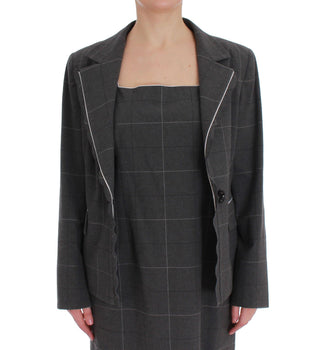 BENCIVENGA Gray Checkered Cotton Blazer Dress Set Suit - Ginchy