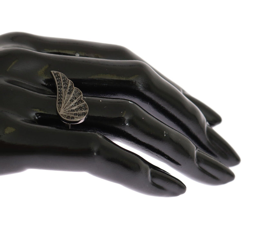 Nialaya Silver Womens Black CZ Rhodium 925 Ring - Ginchy