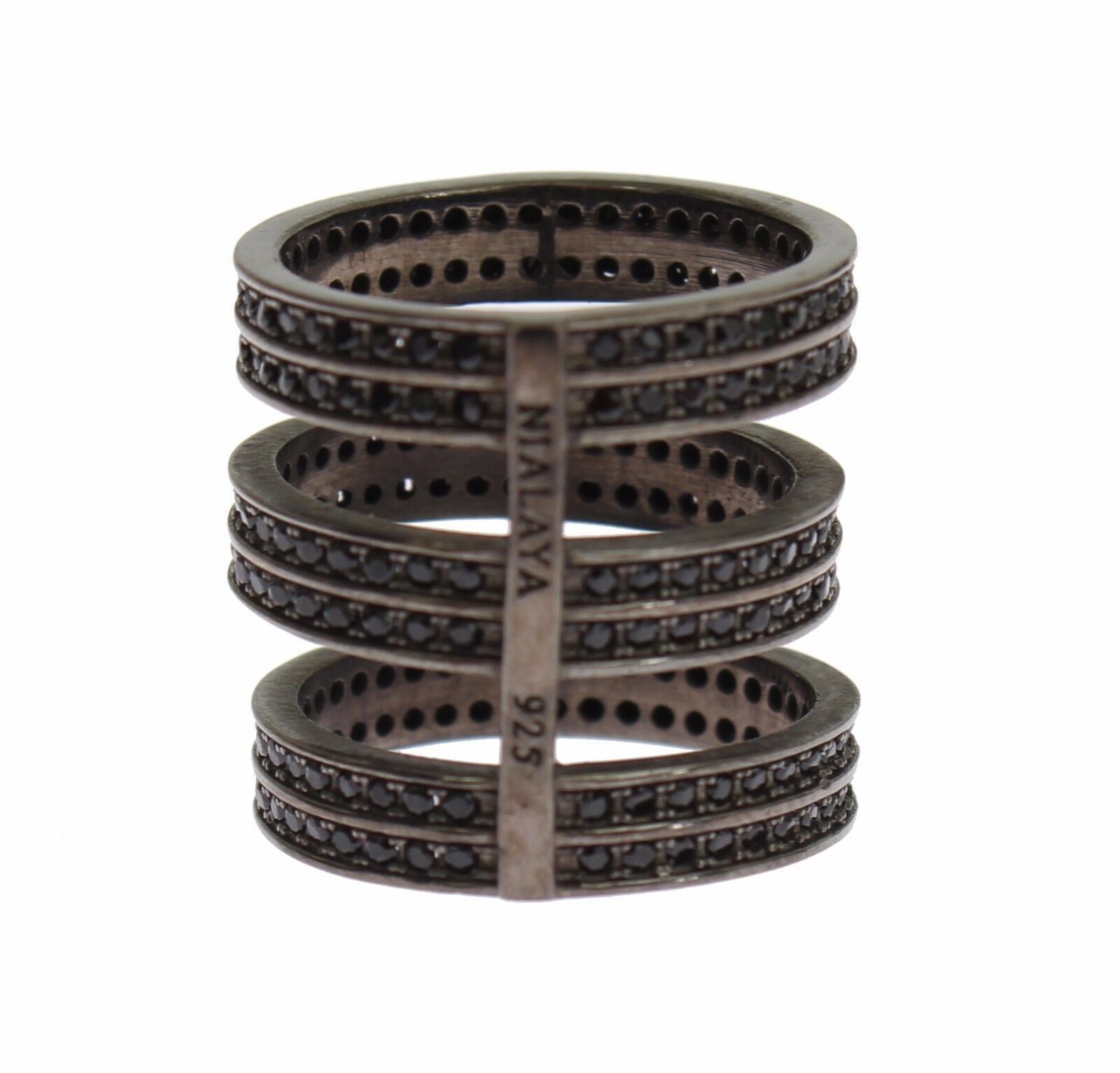 Nialaya Black CZ Rhodium 925 Silver Ring - Ginchy