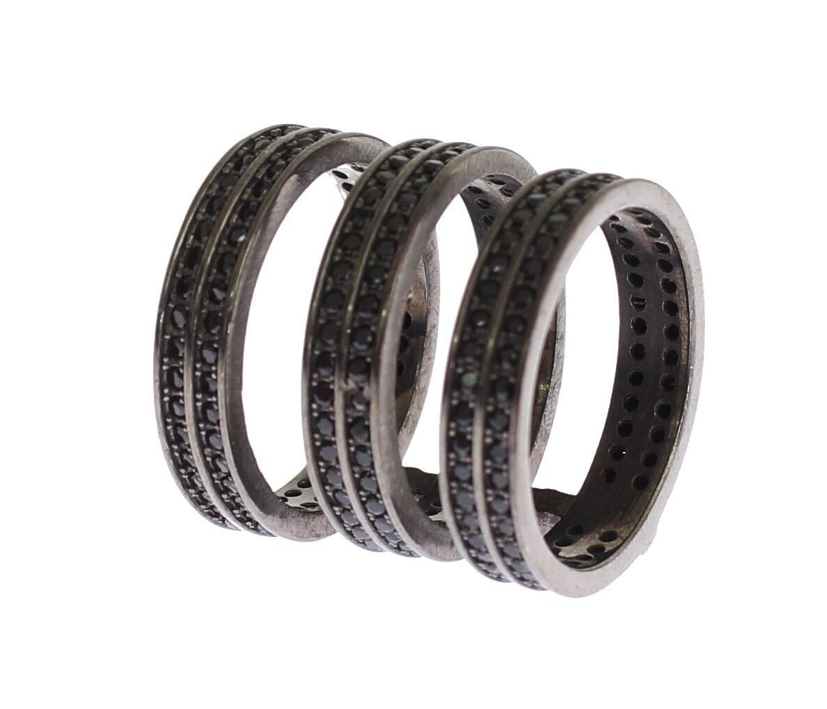 Nialaya Black CZ Rhodium 925 Silver Ring - Ginchy