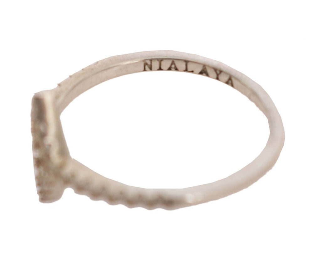 Nialaya Silver Rhombus Womens Clear CZ 925 Silver Ring - Ginchy